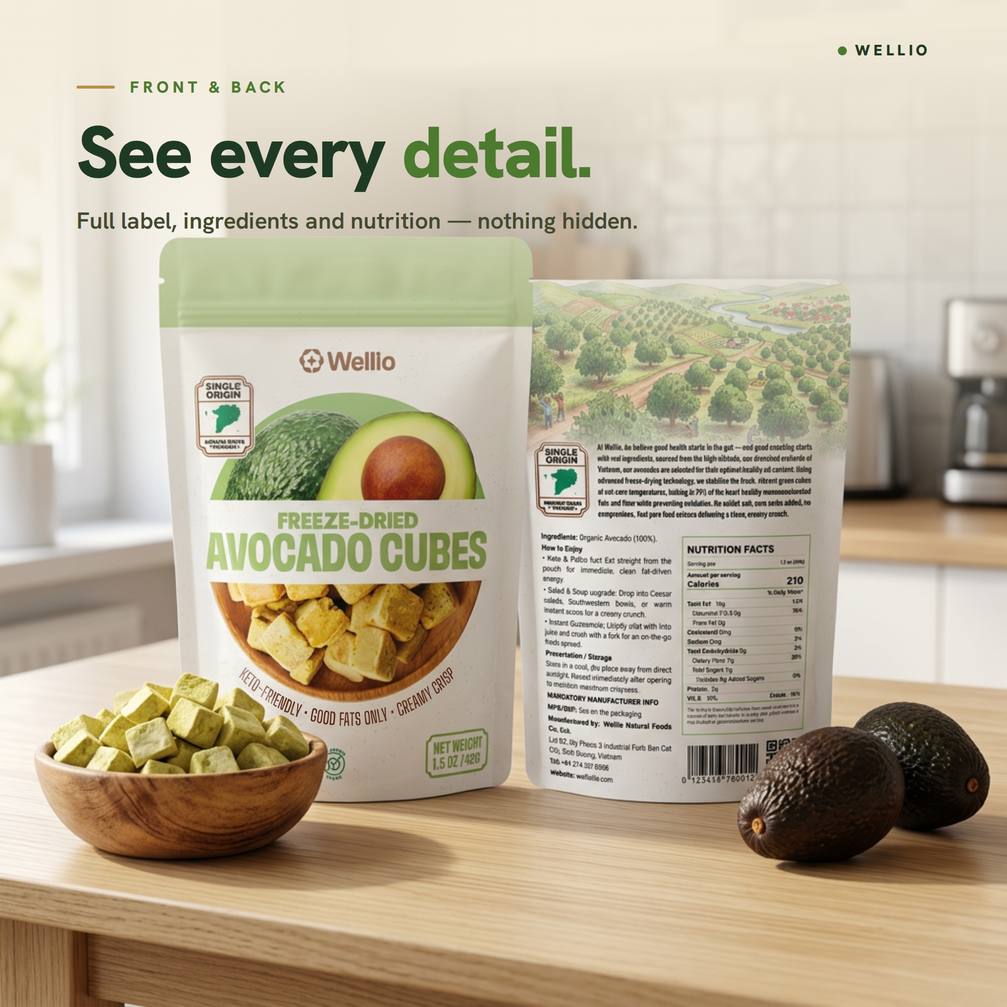 Freeze-Dried Avocado Cubes – 100% Real Avocado Healthy Snacks, Keto-Friendly & Gluten-Free, USDA Organic, No Added Sugar