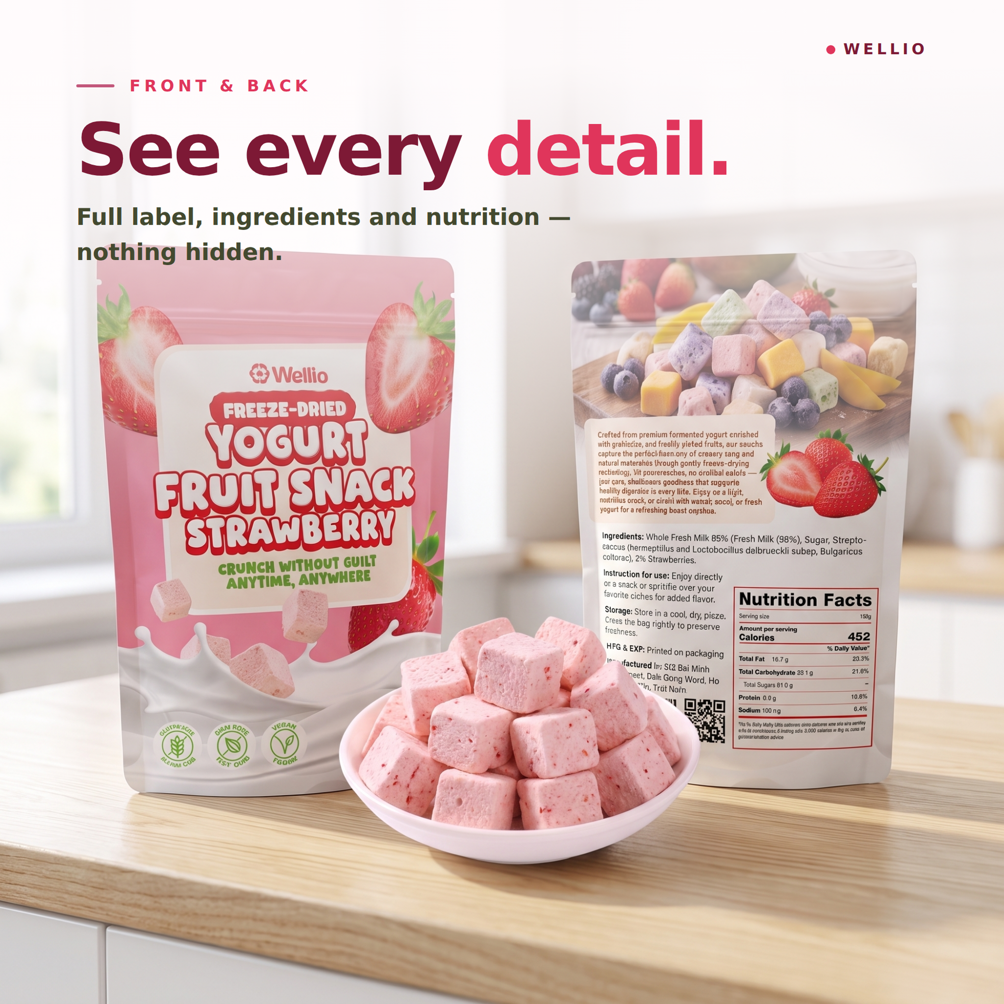 Wellio Freeze-Dried Strawberry Yogurt Bites