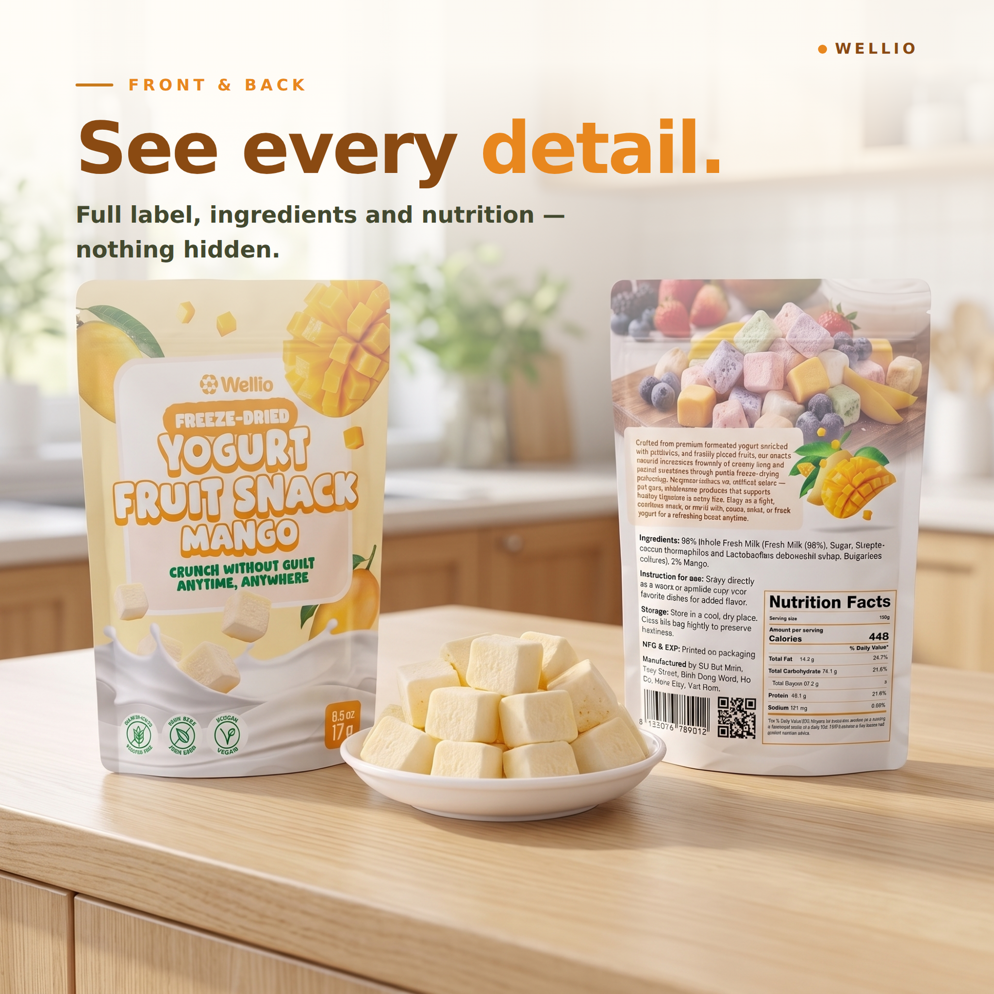 Wellio Freeze-Dried Mango Yogurt Bites