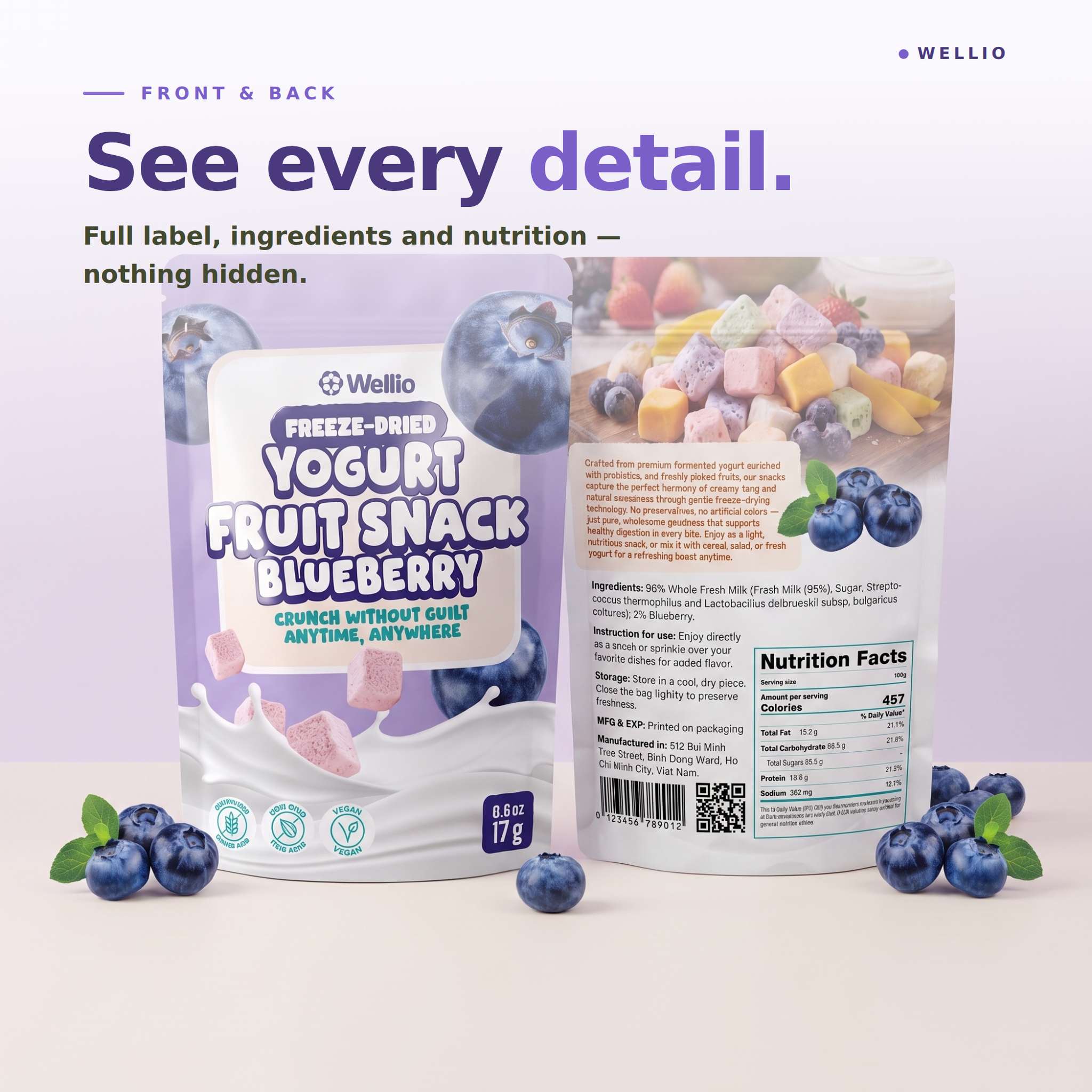 Wellio Freeze-Dried Blueberry Yogurt Bites
