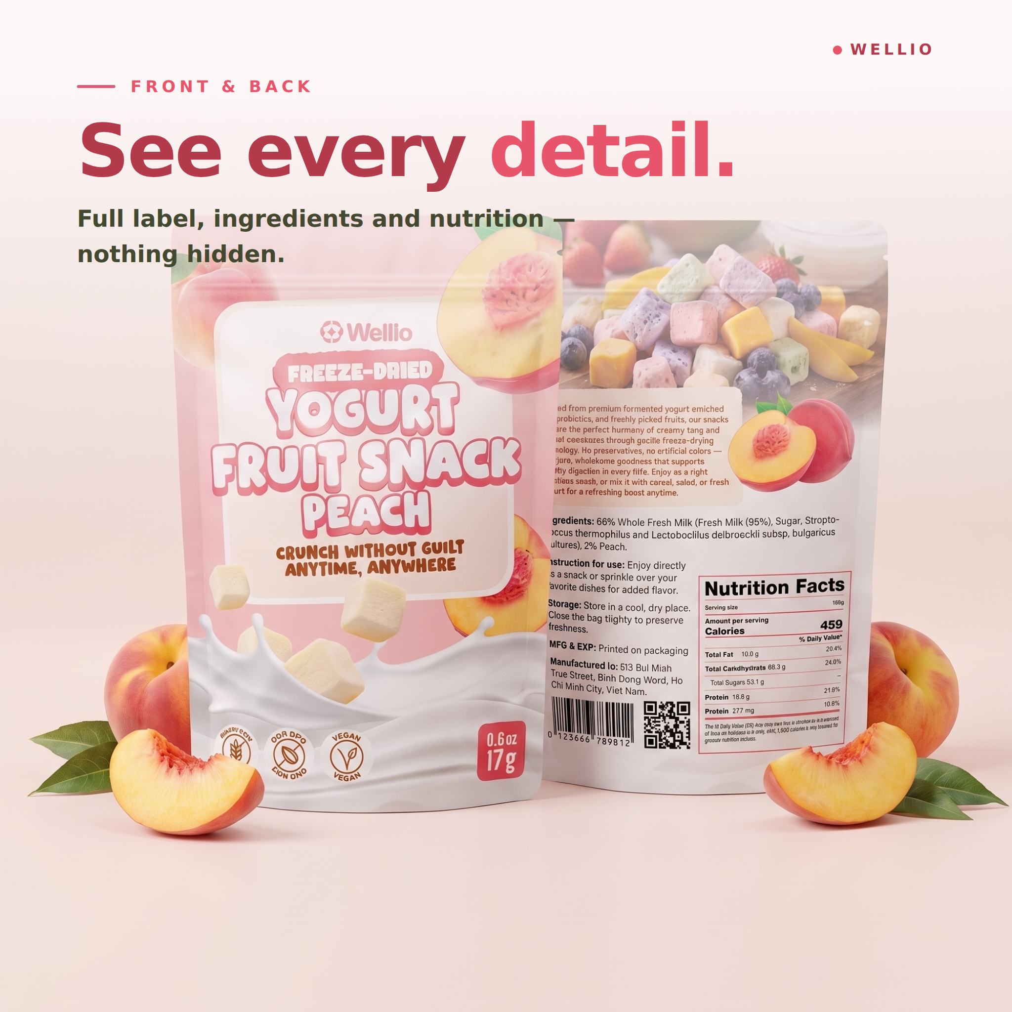 Wellio Freeze-Dried Peach Yogurt Bites