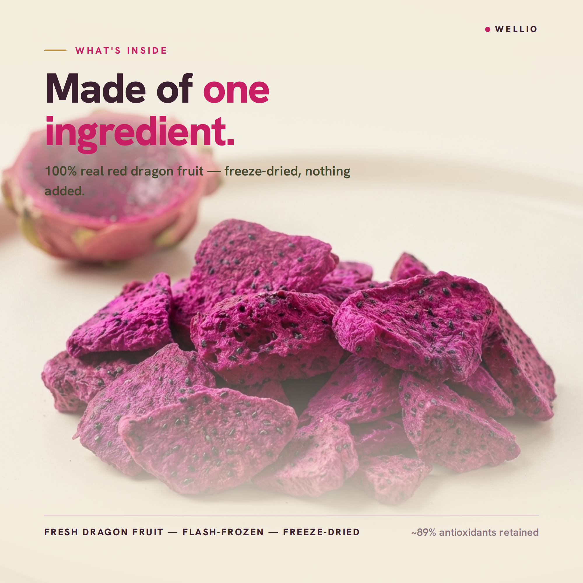 USDA Organic Freeze-Dried Red Dragon Fruit Cubes – 100% Real Fruit Snacks, Zero Added Sugar, Non-GMO, Gluten-Free, Vegan, Rich in Antioxidants – Single Origin Mekong Delta (1.5 oz / 42g)