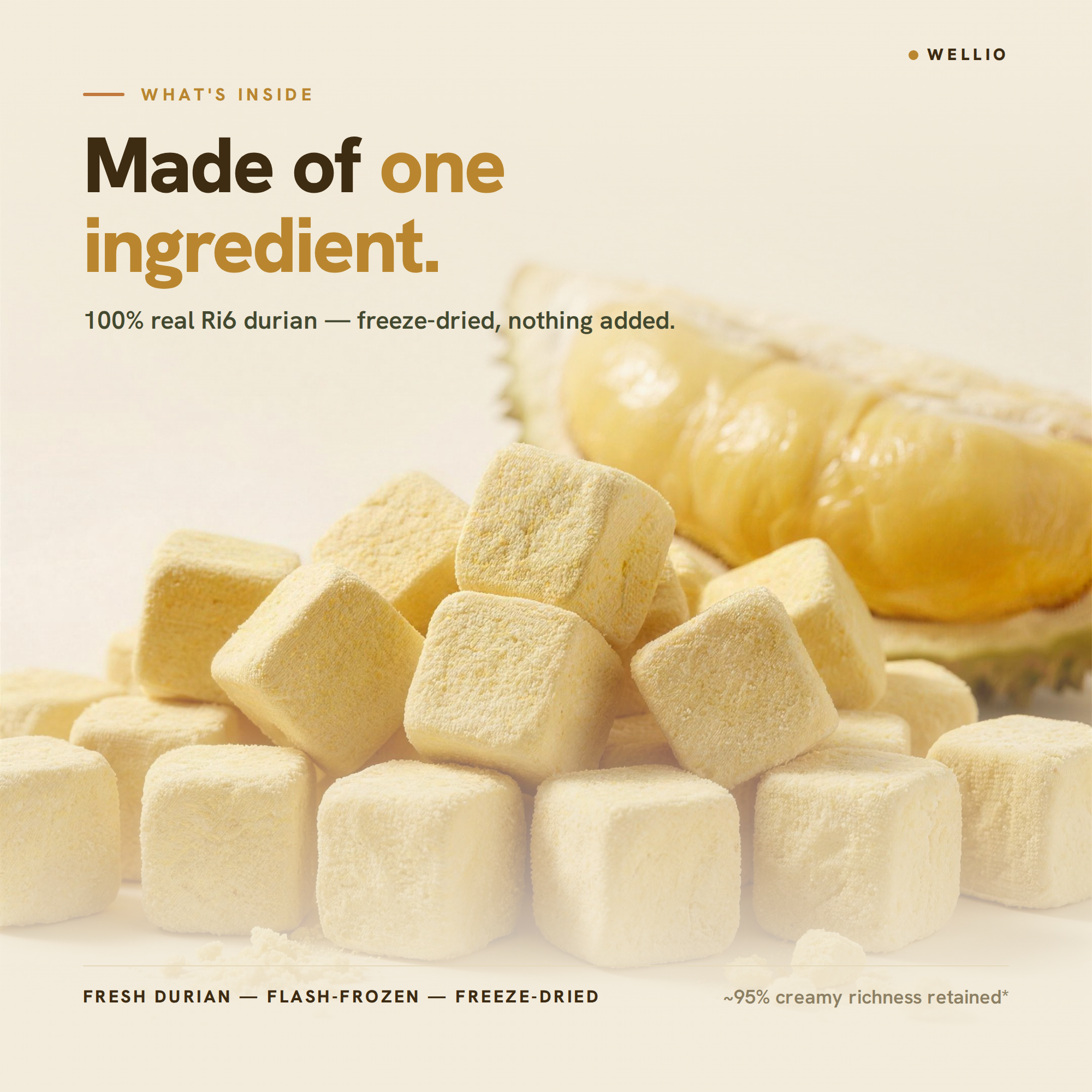 USDA Organic Freeze-Dried Premium Ri6 Durian Fruit Snacks - 100% Real Single-Origin Vietnamese Durian, No Added Sugar, No Oil, Gluten-Free & Vegan, 1.5 oz (42g)