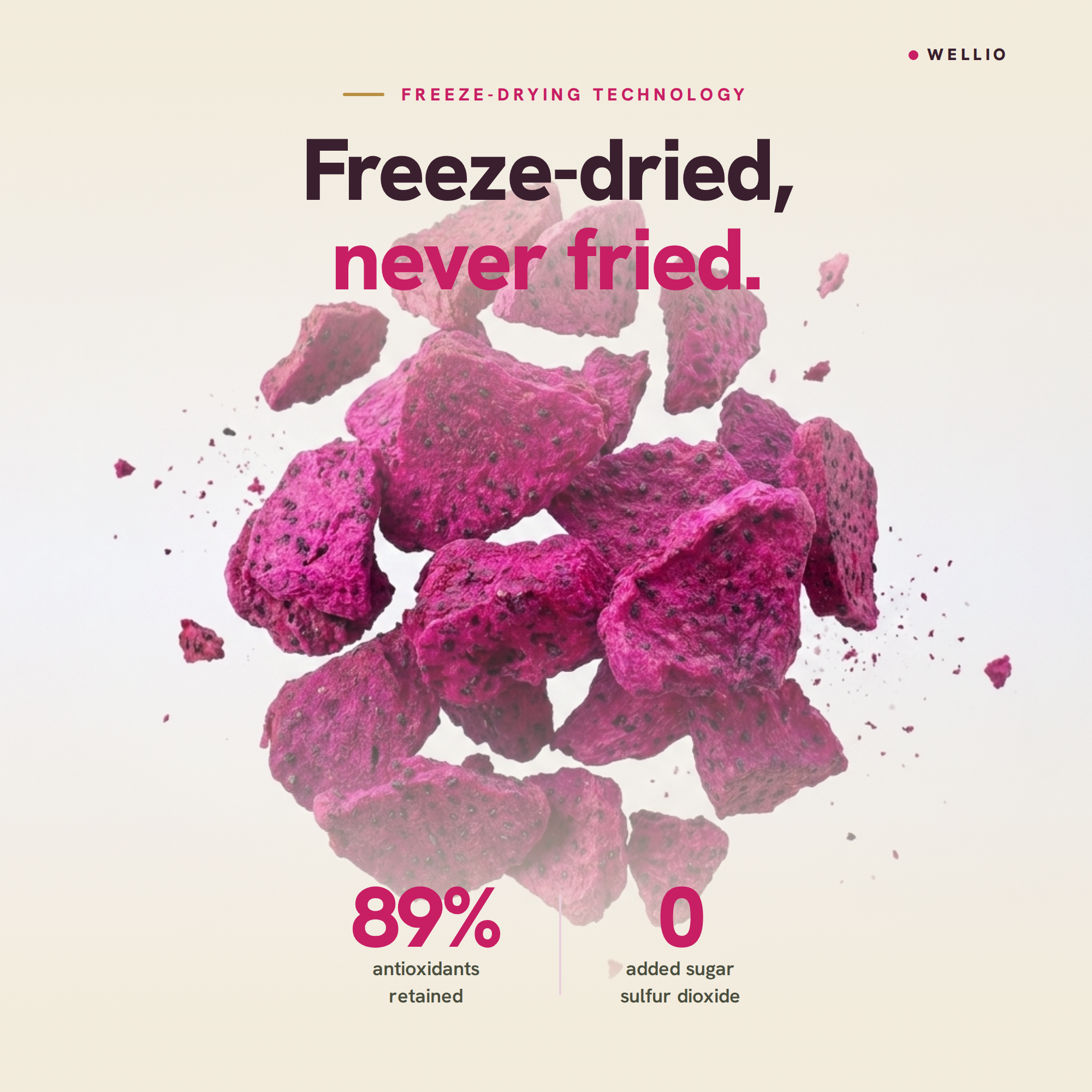 USDA Organic Freeze-Dried Red Dragon Fruit Cubes – 100% Real Fruit Snacks, Zero Added Sugar, Non-GMO, Gluten-Free, Vegan, Rich in Antioxidants – Single Origin Mekong Delta (1.5 oz / 42g)