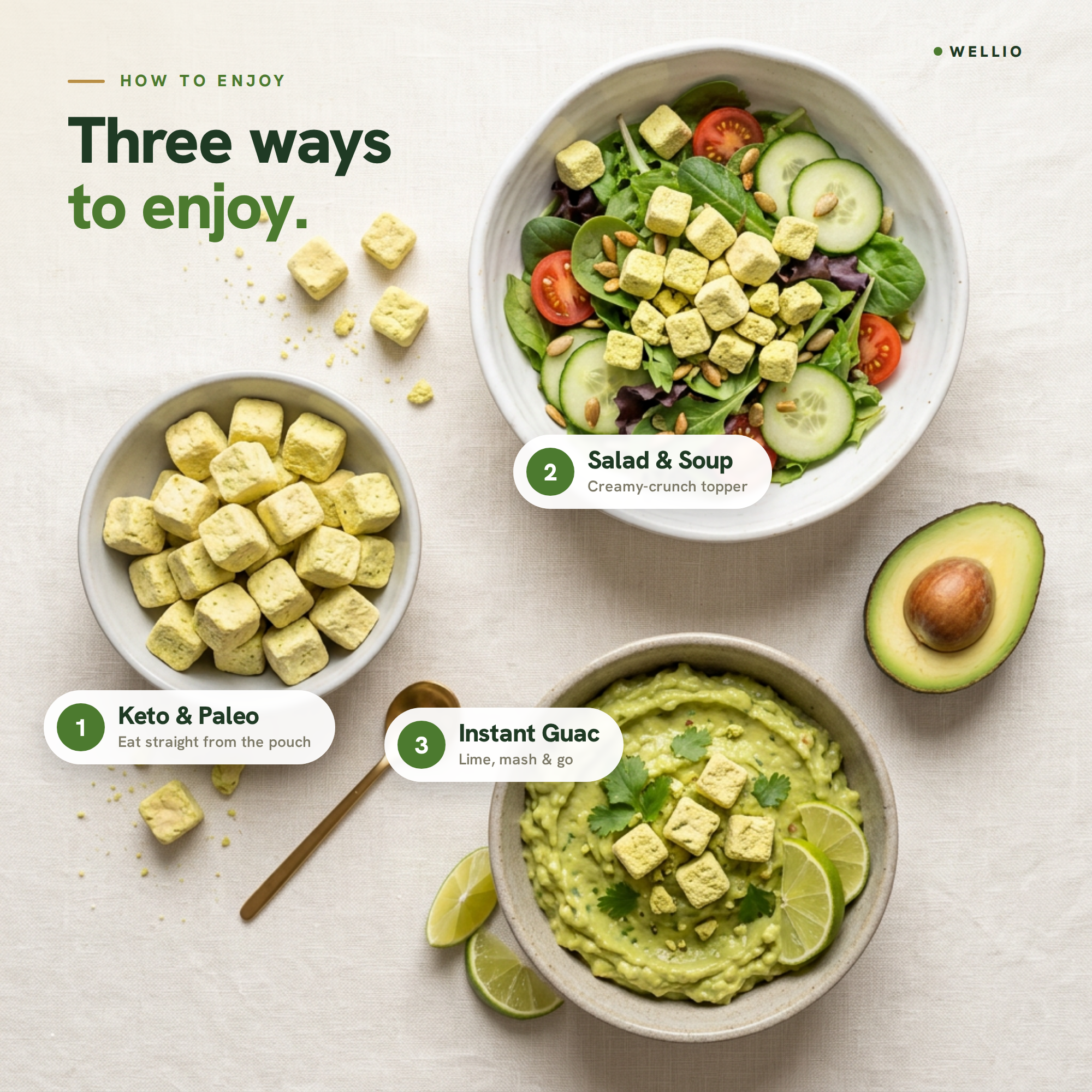 Freeze-Dried Avocado Cubes – 100% Real Avocado Healthy Snacks, Keto-Friendly & Gluten-Free, USDA Organic, No Added Sugar
