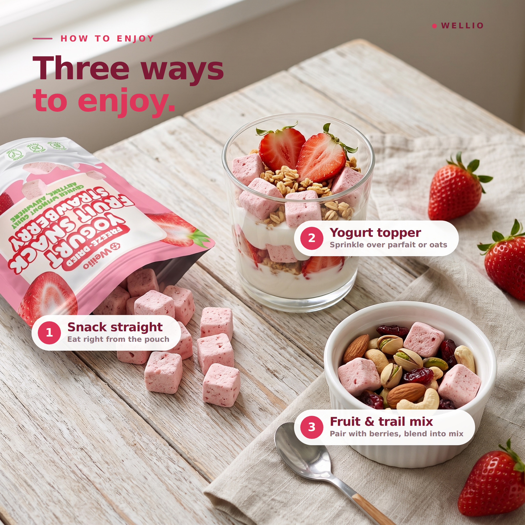 Wellio Freeze-Dried Strawberry Yogurt Bites