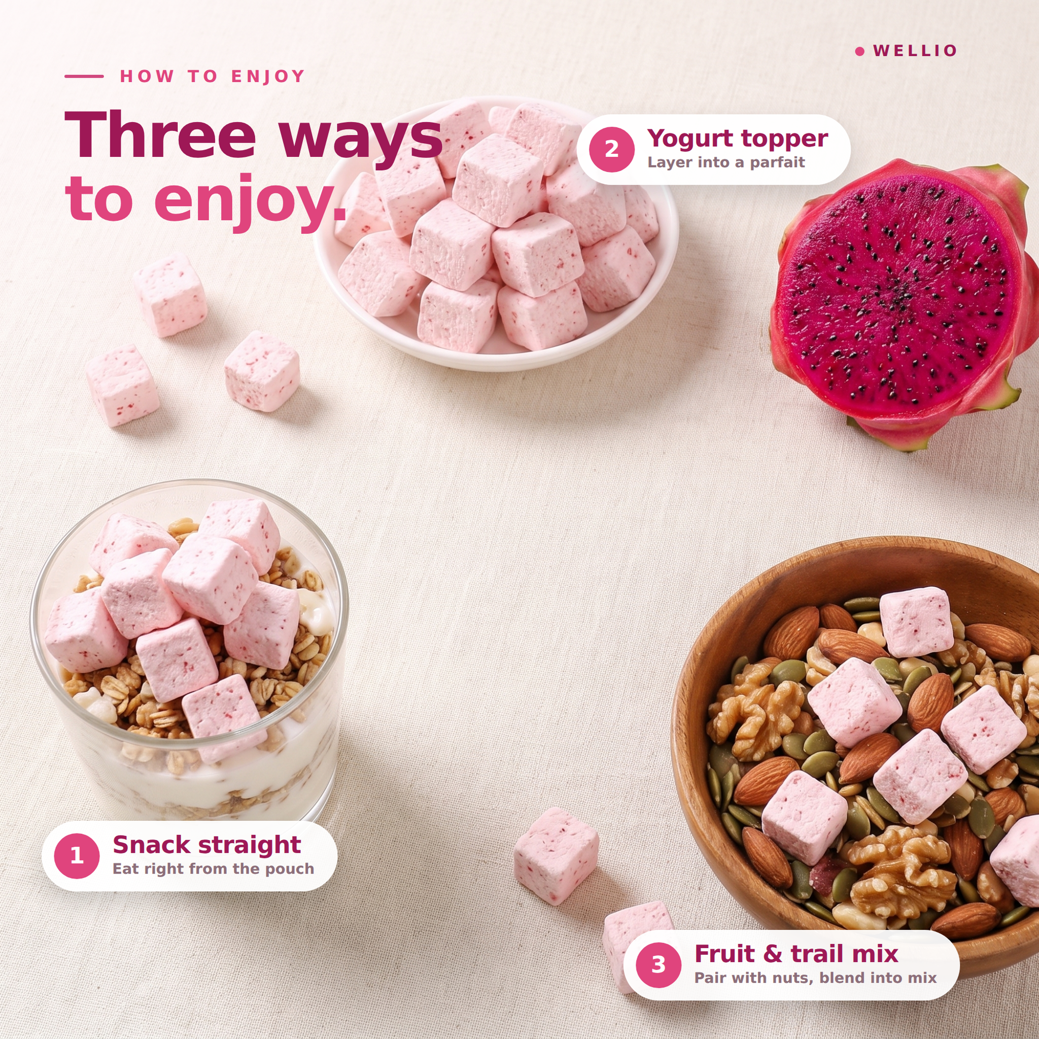Wellio Freeze-Dried Dragon Fruit Yogurt Bites