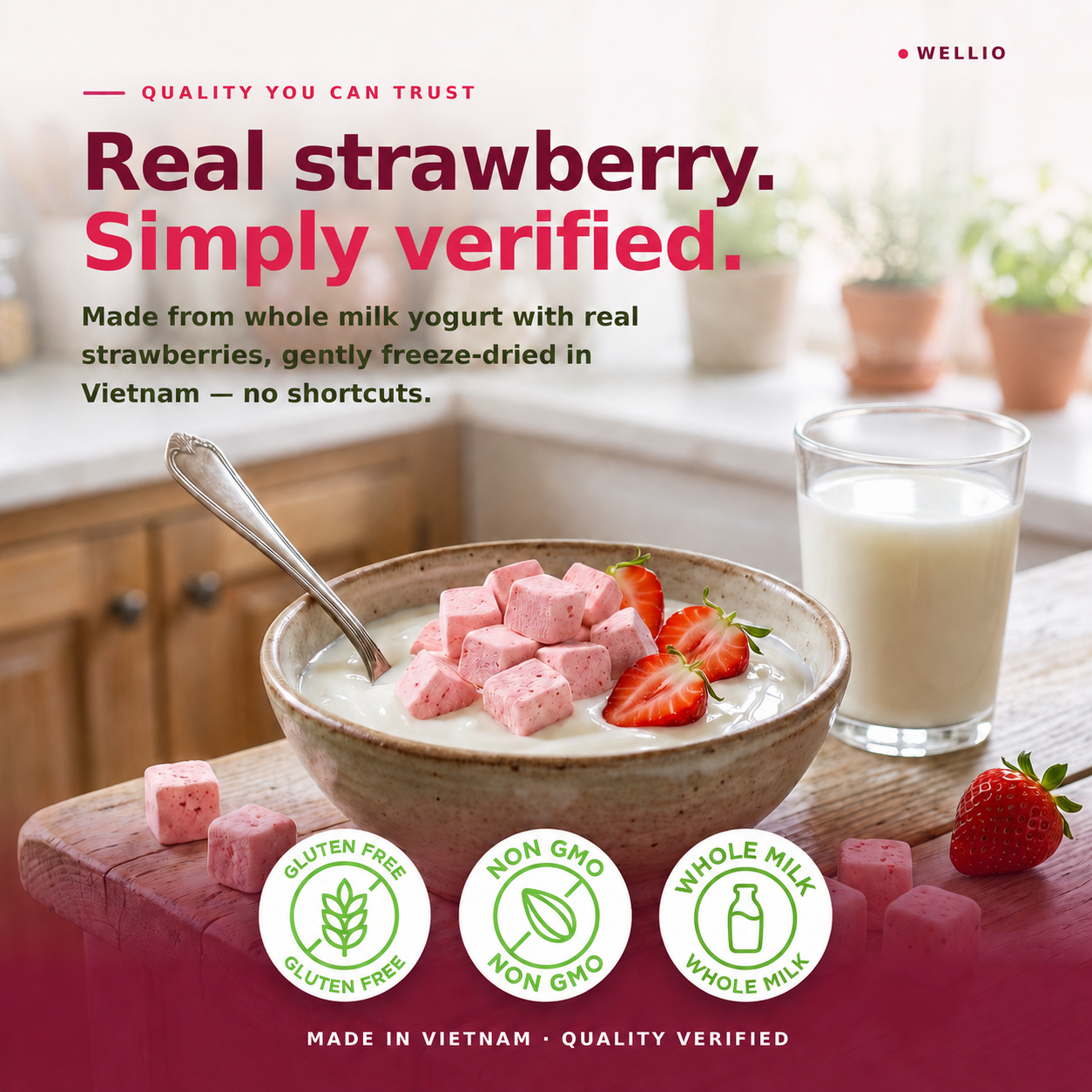 Wellio Freeze-Dried Strawberry Yogurt Bites
