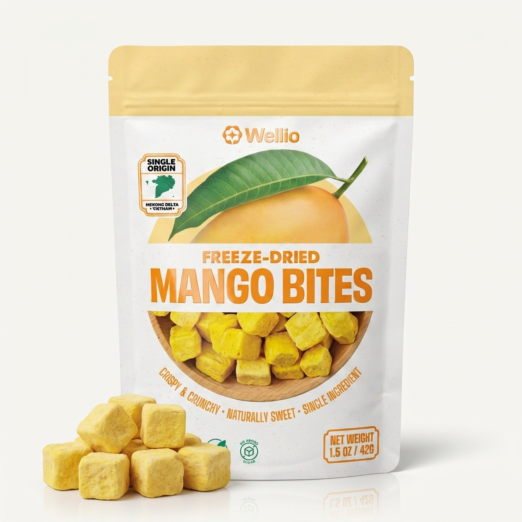 Organic Freeze-Dried Mango Bites – USDA Organic Certified Healthy Fruit Snacks, 100% Real Mango Cubes with No Added Sugar, Non-GMO, Gluten-Free, Vegan, Single Origin (1.5 oz / 42g)