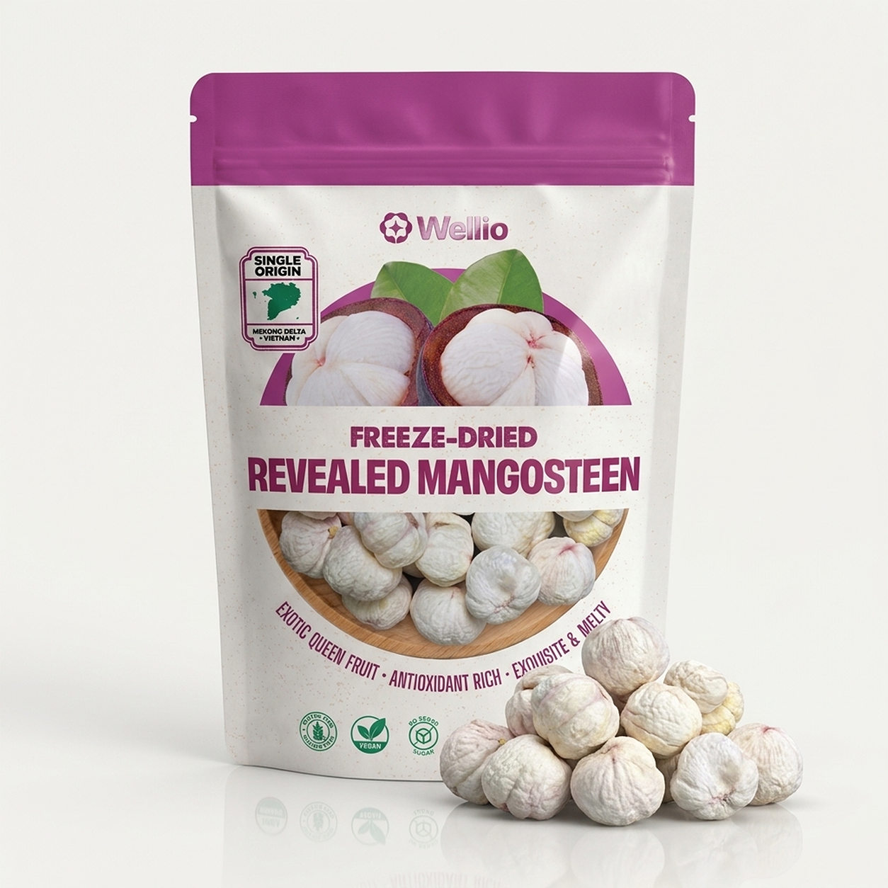 Organic Freeze-Dried Mangosteen (1.5 oz / 42g) – 100% Pure Whole Fruit Snacks, No Added Sugar, Rich in Xanthone Antioxidants, Mekong Delta Single Origin