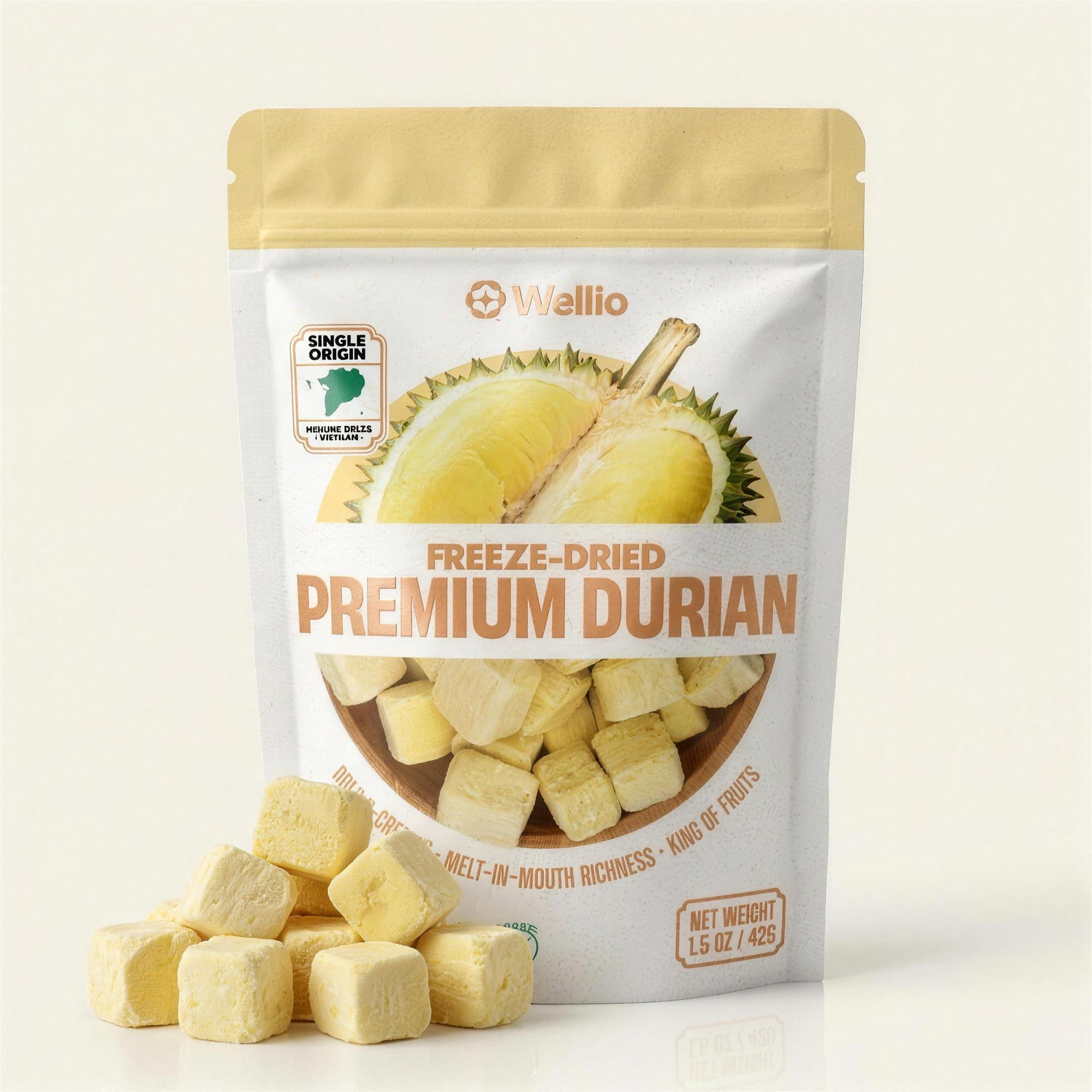 USDA Organic Freeze-Dried Premium Ri6 Durian Fruit Snacks - 100% Real Single-Origin Vietnamese Durian, No Added Sugar, No Oil, Gluten-Free & Vegan, 1.5 oz (42g)