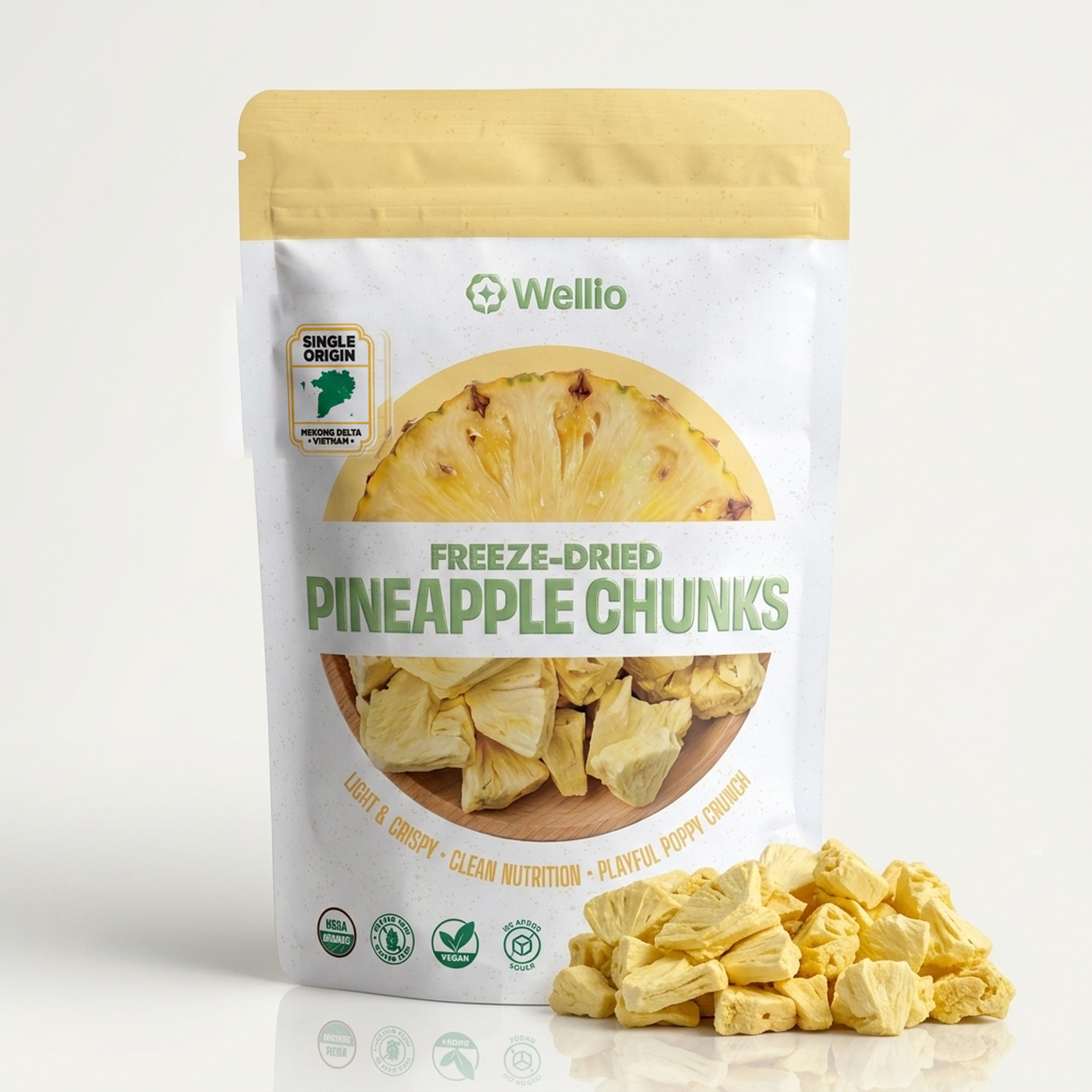 USDA Organic Freeze-Dried Pineapple Chunks – 100% Real Fruit Snacks, Zero Added Sugar, Light & Crispy Clean Nutrition (1.5 oz / 42g)