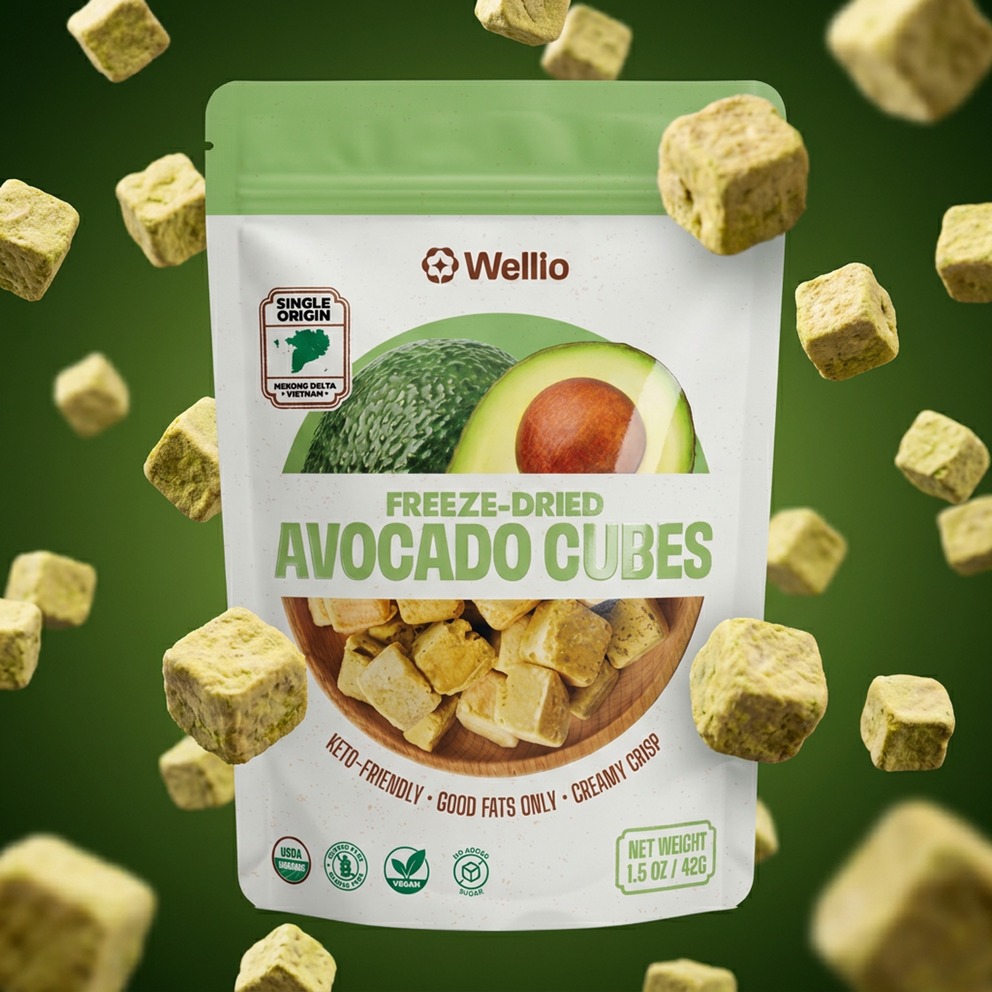 Freeze-Dried Avocado Cubes – 100% Real Avocado Healthy Snacks, Keto-Friendly & Gluten-Free, USDA Organic, No Added Sugar