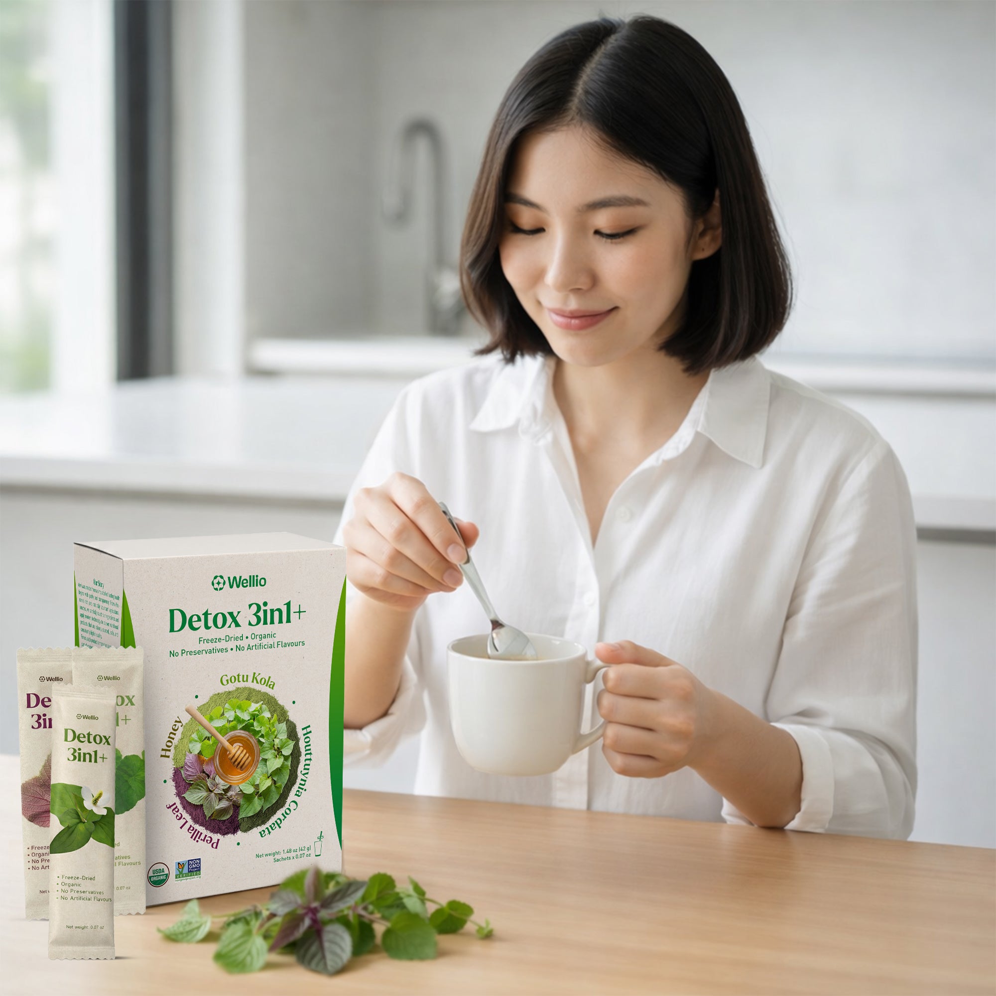 Organic Green Detox 3-in-1+ Powder Sticks | Freeze-Dried Vietnamese Superfoods with Honey