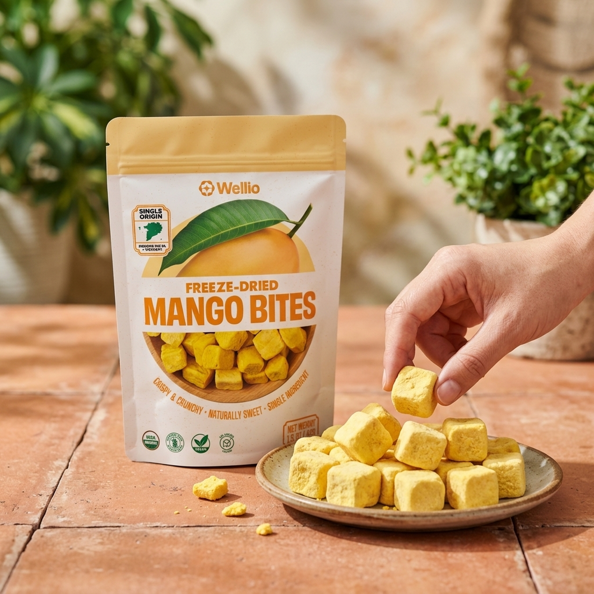 Organic Freeze-Dried Mango Bites – USDA Organic Certified Healthy Fruit Snacks, 100% Real Mango Cubes with No Added Sugar, Non-GMO, Gluten-Free, Vegan, Single Origin (1.5 oz / 42g)