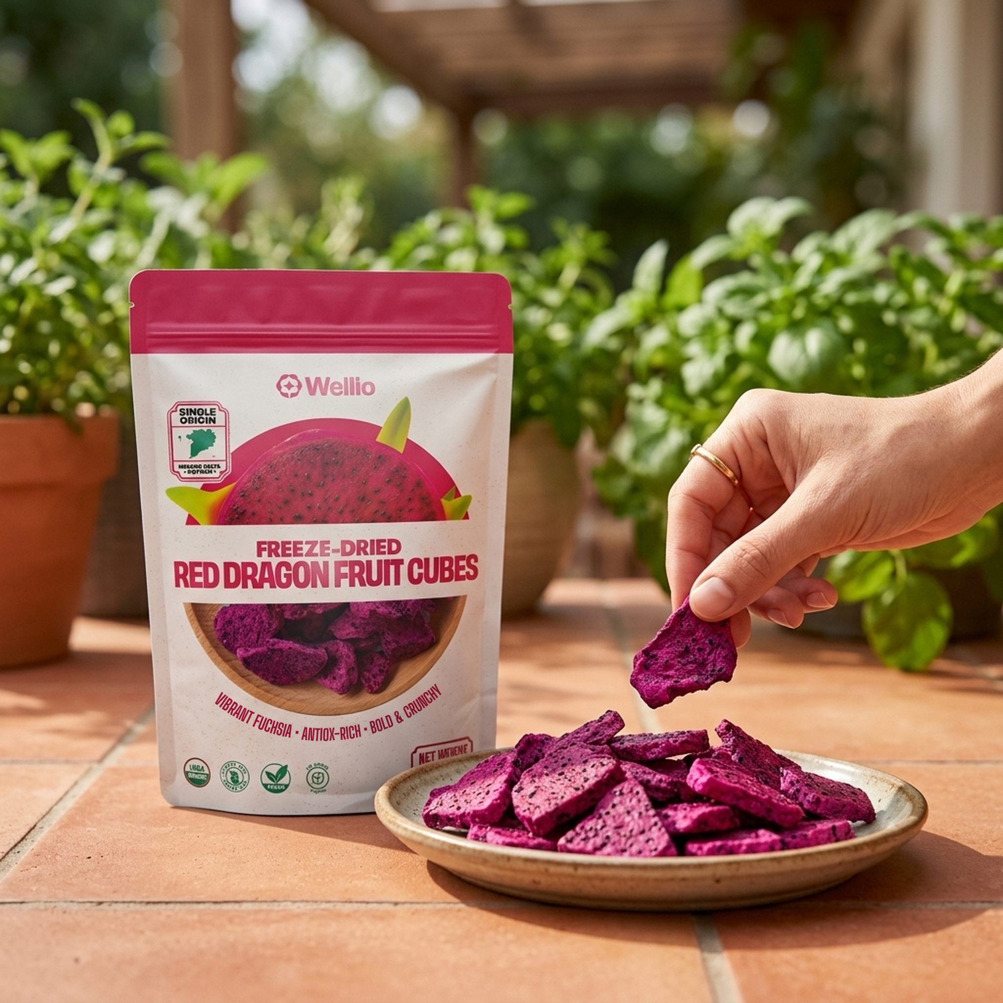 USDA Organic Freeze-Dried Red Dragon Fruit Cubes – 100% Real Fruit Snacks, Zero Added Sugar, Non-GMO, Gluten-Free, Vegan, Rich in Antioxidants – Single Origin Mekong Delta (1.5 oz / 42g)