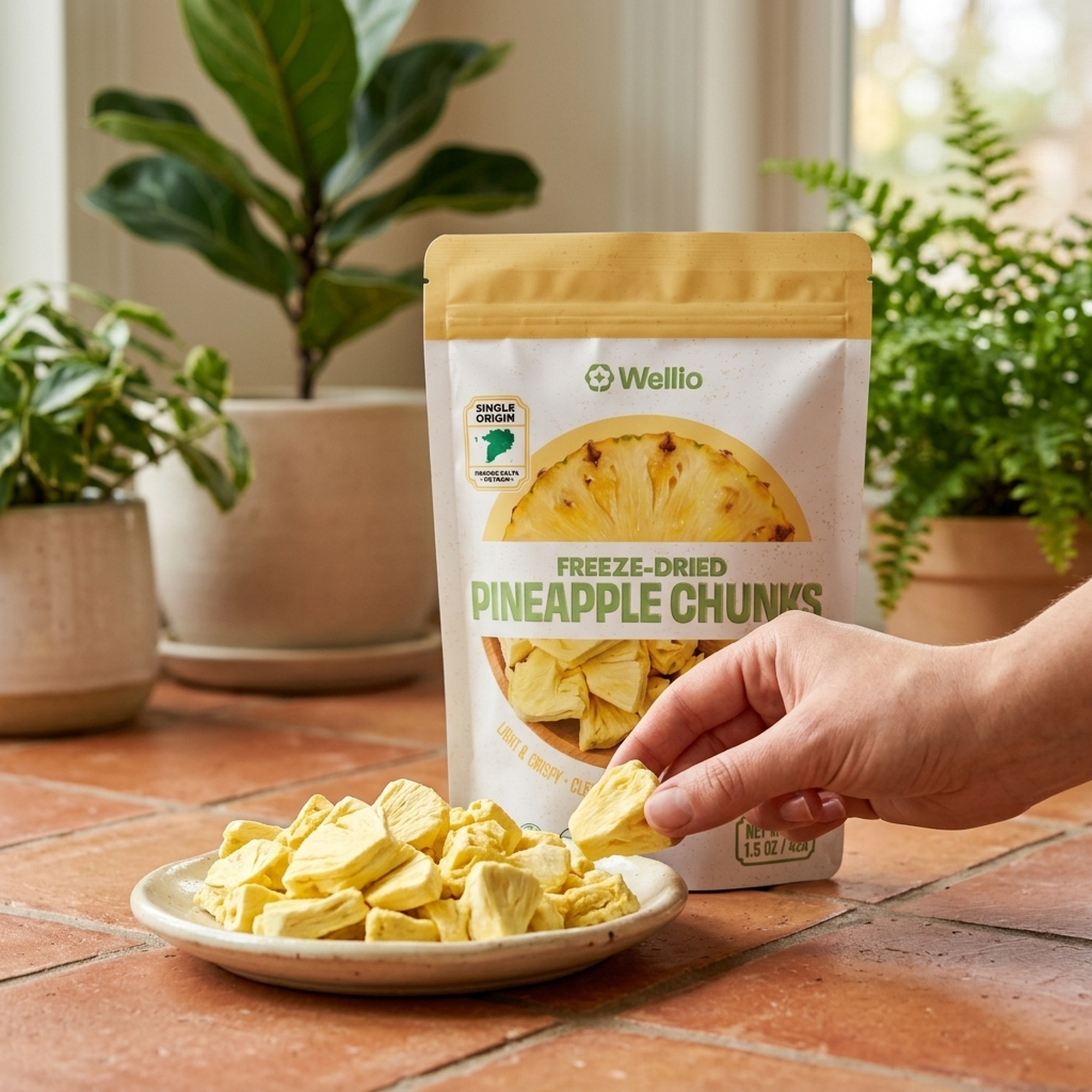USDA Organic Freeze-Dried Pineapple Chunks – 100% Real Fruit Snacks, Zero Added Sugar, Light & Crispy Clean Nutrition (1.5 oz / 42g)