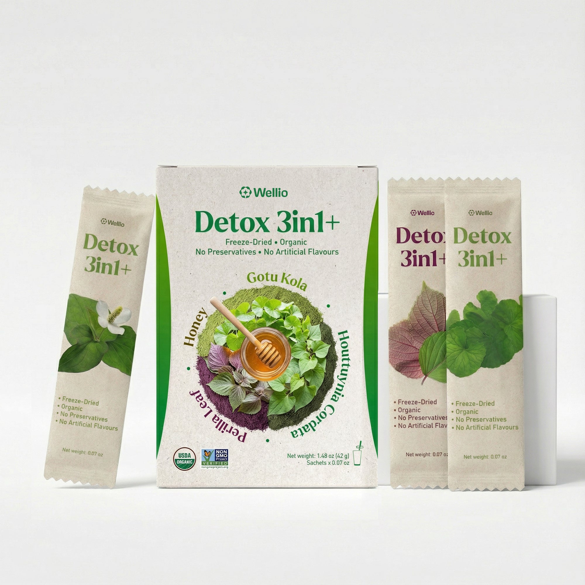 Organic Green Detox 3-in-1+ Powder Sticks | Freeze-Dried Vietnamese Superfoods with Honey