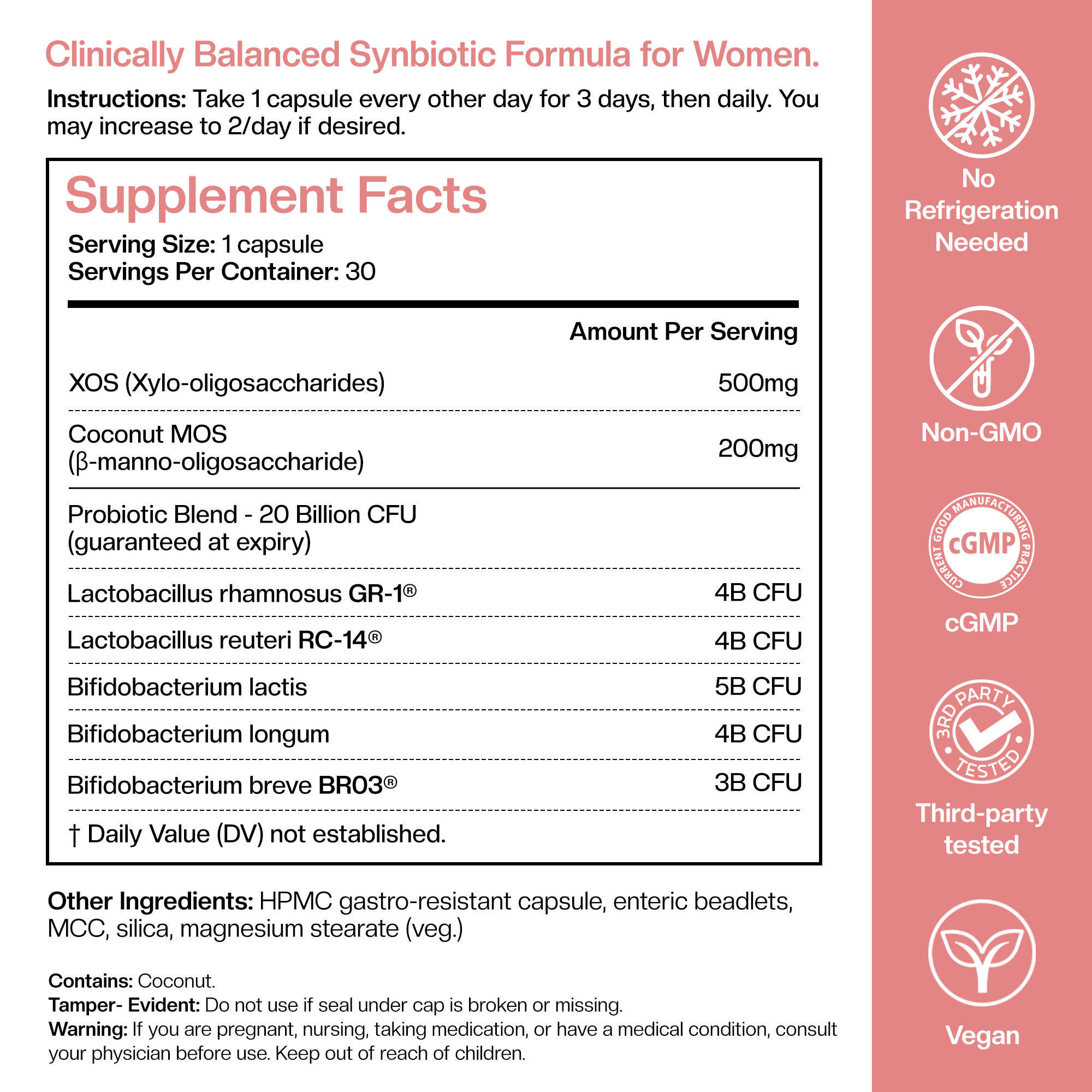 Daily Women’s Synbiotic - 20B CFU Probiotic + XOS Prebiotic & Coconut MOS for Gut & Vaginal Balance; GR-1® & RC-14®
