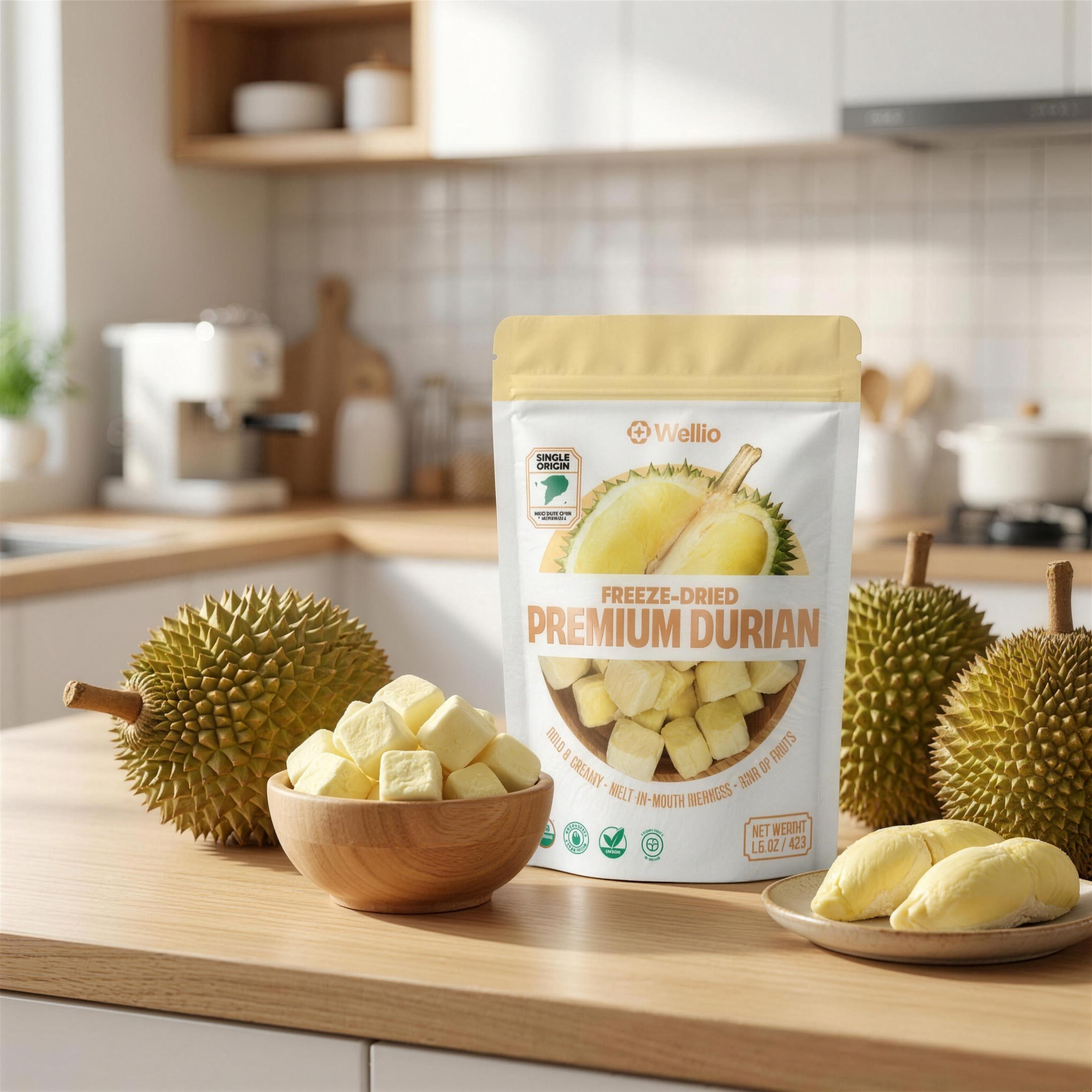 USDA Organic Freeze-Dried Premium Ri6 Durian Fruit Snacks - 100% Real Single-Origin Vietnamese Durian, No Added Sugar, No Oil, Gluten-Free & Vegan, 1.5 oz (42g)