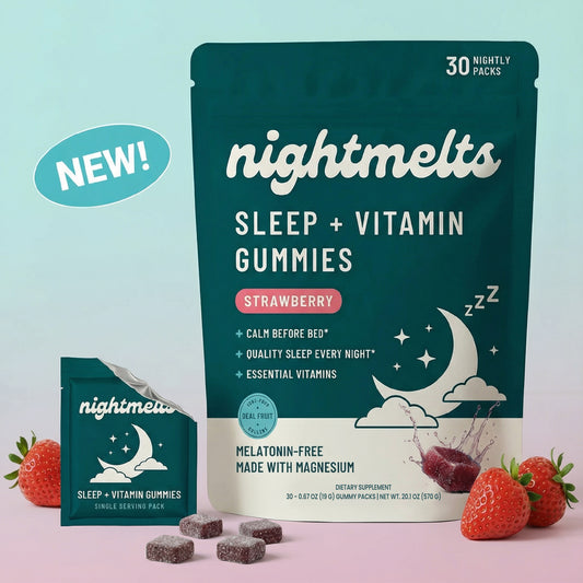 NightMelts Sleep + Vitamin Gummies - Melatonin-Free Magnesium Glycinate with L-Theanine & Tart Cherry - Calm Mind, Quality Sleep & Nightly Recovery - Strawberry, Made in USA