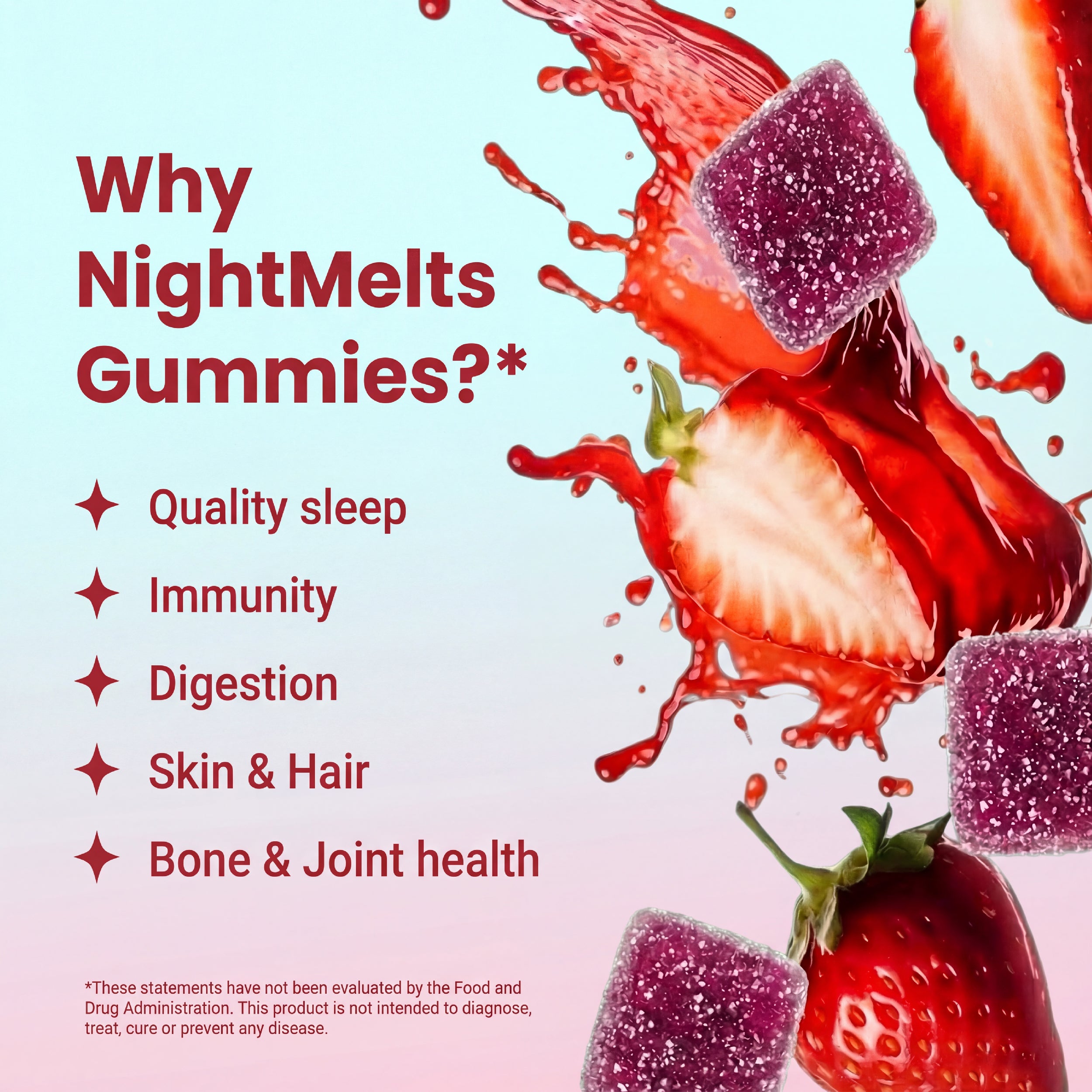 NightMelts Sleep + Vitamin Gummies - Melatonin-Free Magnesium Glycinate with L-Theanine & Tart Cherry - Calm Mind, Quality Sleep & Nightly Recovery - Strawberry, Made in USA