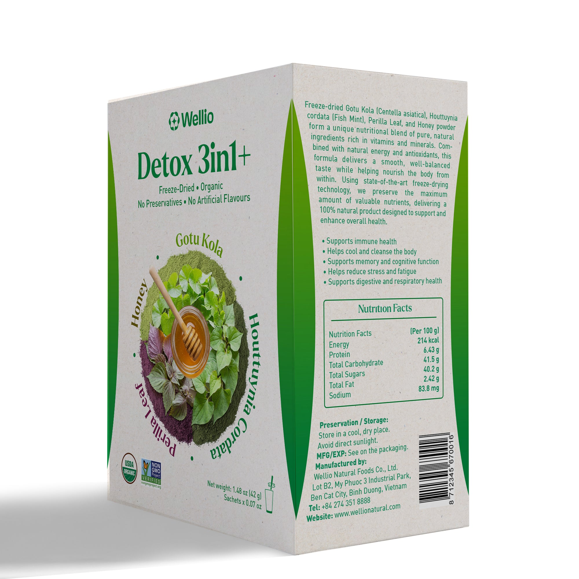Organic Green Detox 3-in-1+ Powder Sticks | Freeze-Dried Vietnamese Superfoods with Honey