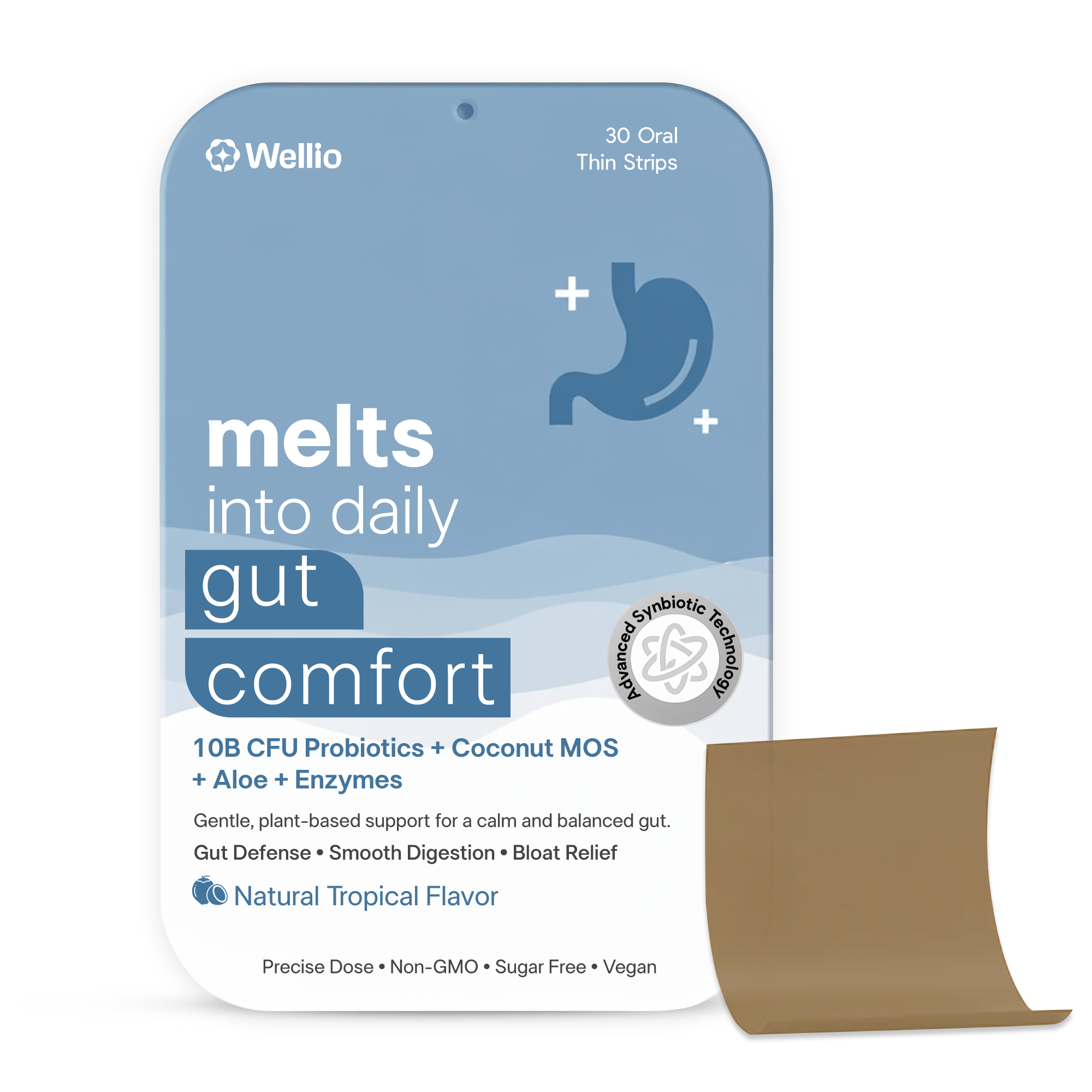 Daily Digestive Oral Strip - 10B Probiotic + Coconut MOS Prebiotic & Enzymes for On-the-Go Bloat Relief