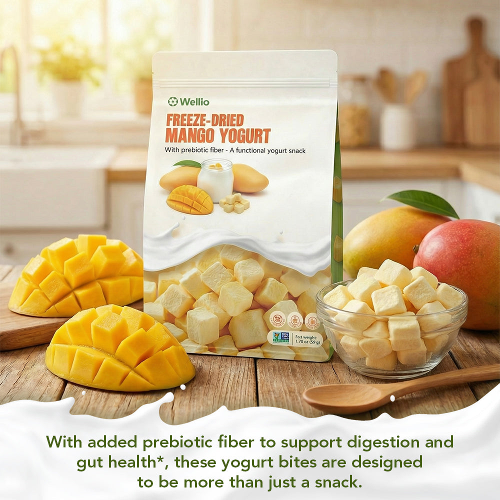 Freeze-Dried Mango Yogurt Bites – Crunchy No-Added-Sugar Dessert Snack with Prebiotic Fiber