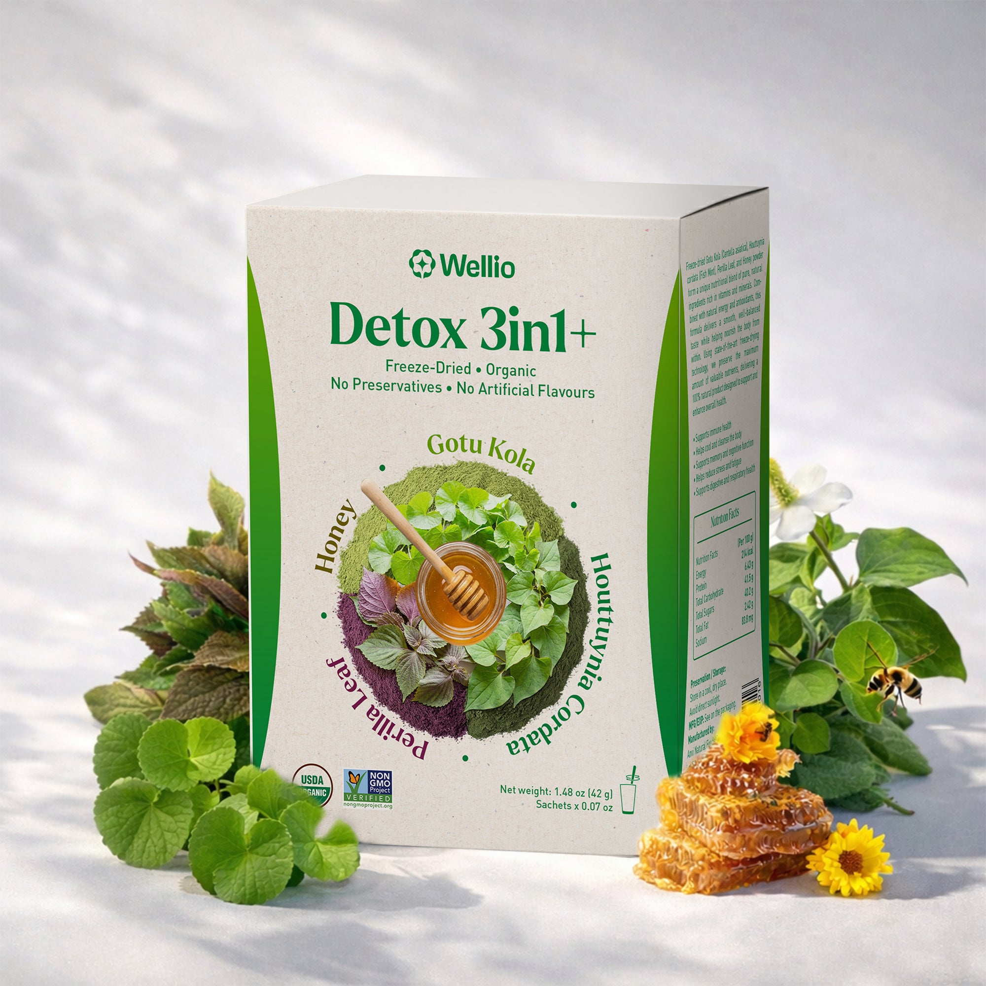 Organic Green Detox 3-in-1+ Powder Sticks | Freeze-Dried Vietnamese Superfoods with Honey