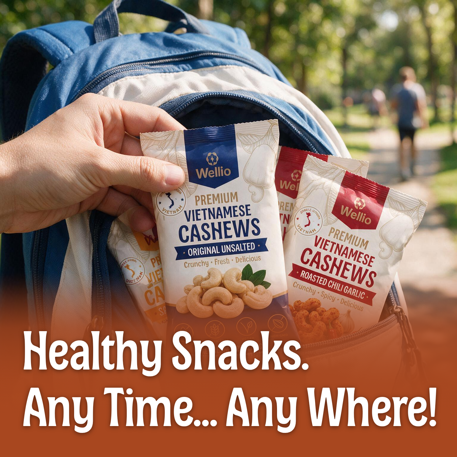 Wellio Premium Vietnamese Cashews - Variety Box (24 Individual Pouches, 1.25oz (35g)/each Pouch) – 5 Gourmet Roasted Flavors: Savory Cheese, Chili Garlic, Lightly Sea Salt, Honey With Gac & Original Unsalted –  Gluten-Free Healthy Snack Box