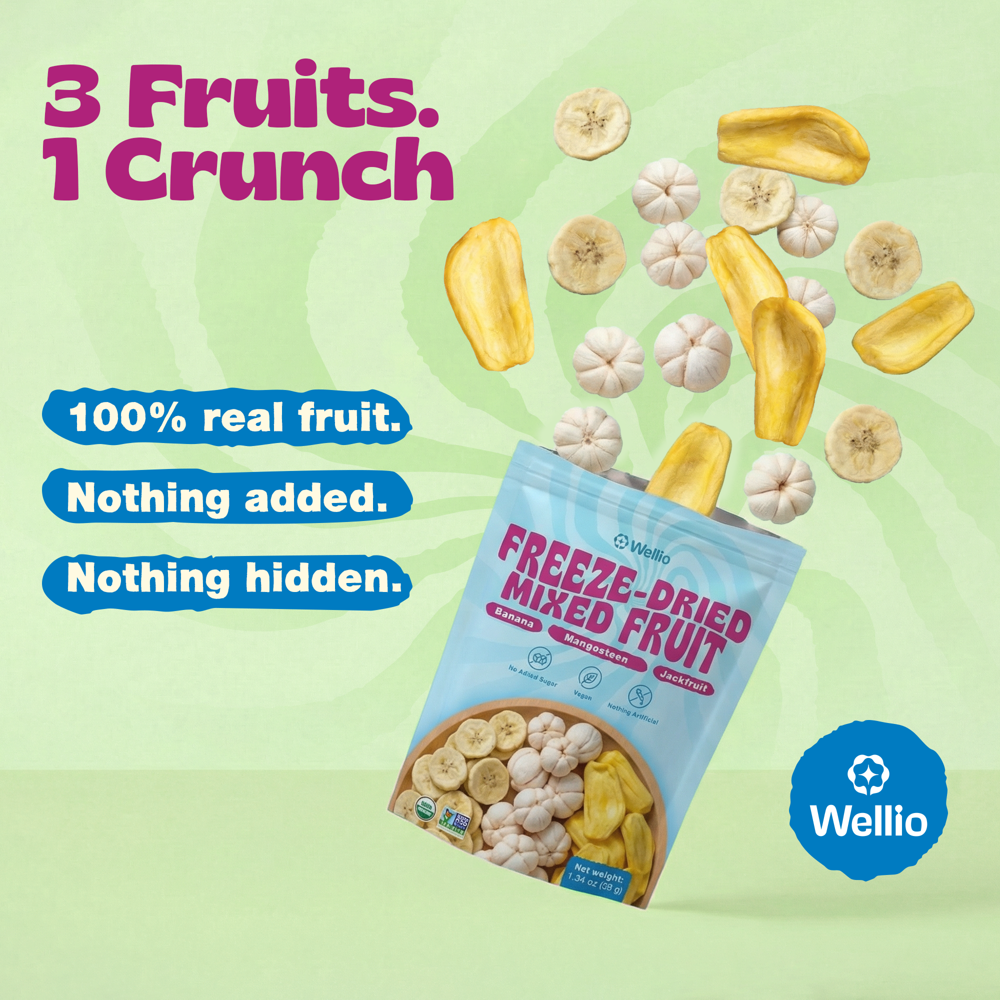 Freeze-Dried Tropical Fruit Trio – Banana, Jackfruit & Mangosteen Snack Mix – No Added Sugar, Non-GMO & USDA Organic