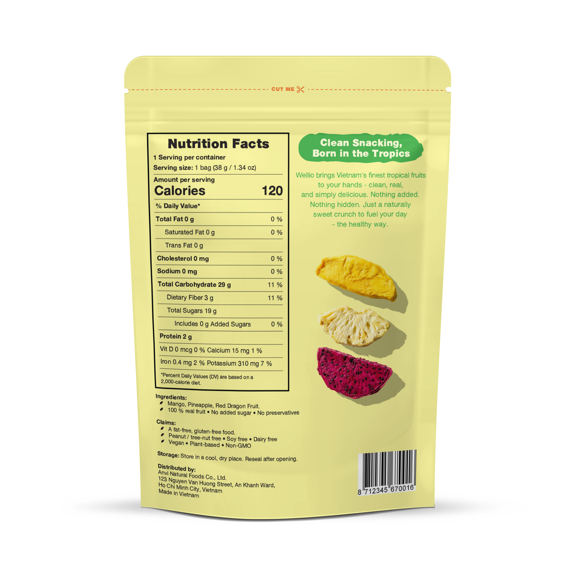 Tropical Mix: Freeze-Dried Mango, Pineapple & Red Dragon Fruit – 100% Natural Fruit Snack