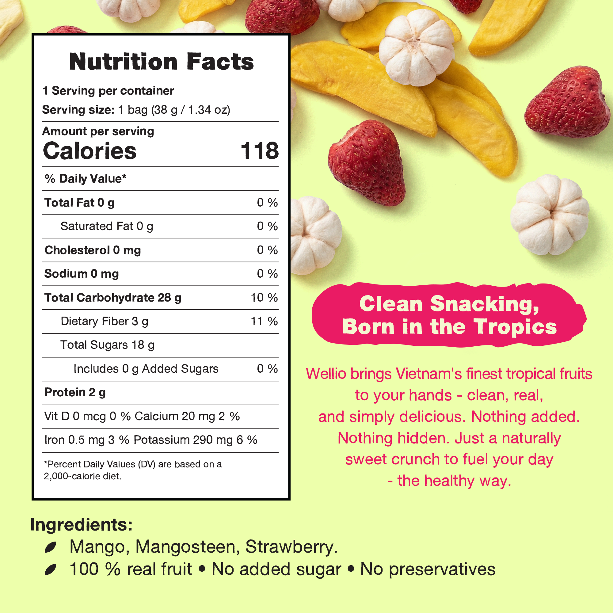 Clean Snacking Tropical Mix (Mango • Mangosteen • Strawberry) | 100% Real Fruit, Freeze-Dried Crunchy Snack