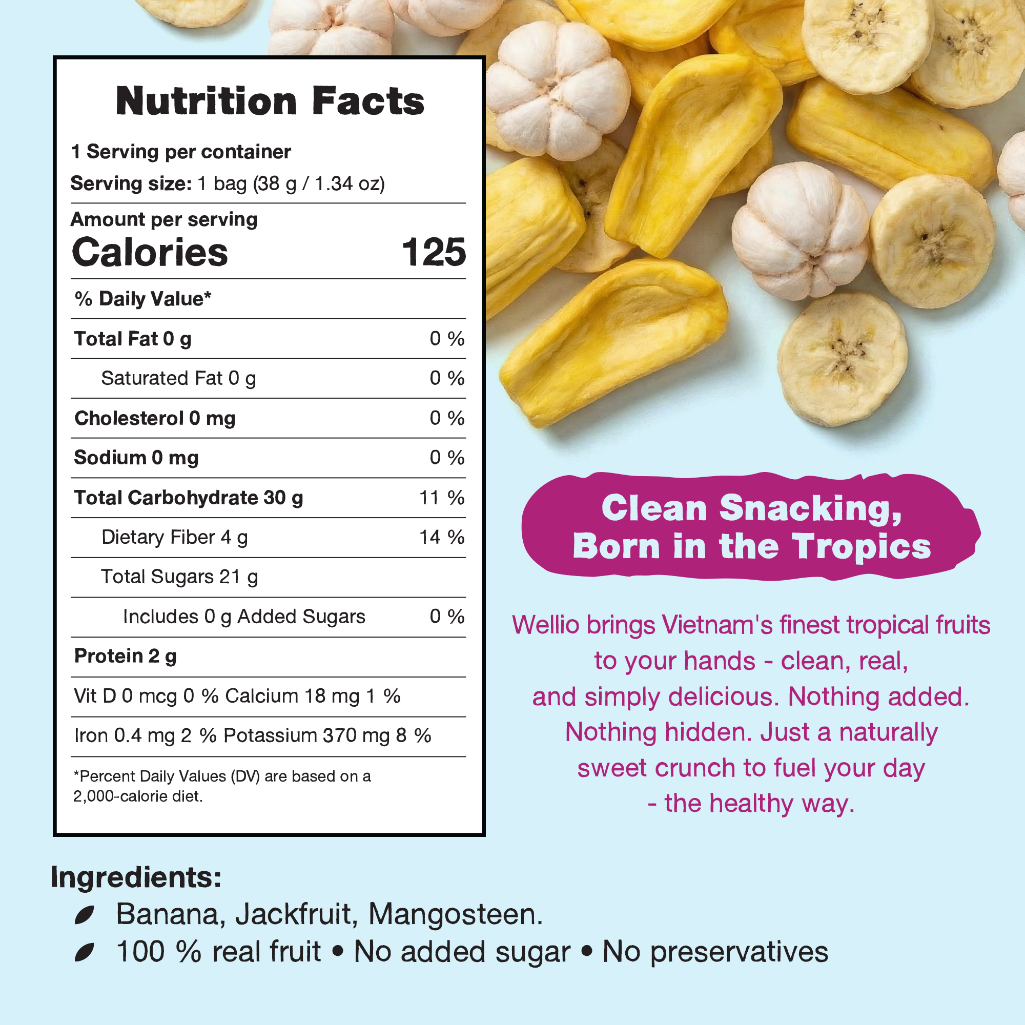 Freeze-Dried Tropical Fruit Trio – Banana, Jackfruit & Mangosteen Snack Mix – No Added Sugar, Non-GMO & USDA Organic