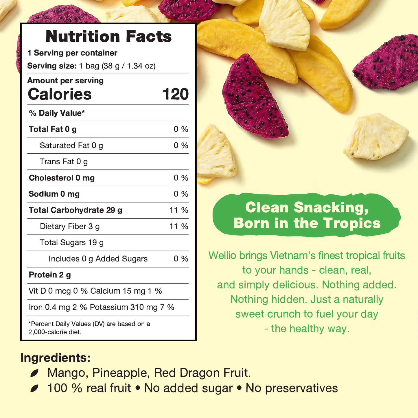 [Delete] Tropical Mix: Freeze-Dried Mango, Pineapple & Red Dragon Fruit – 100% Natural Fruit Snack