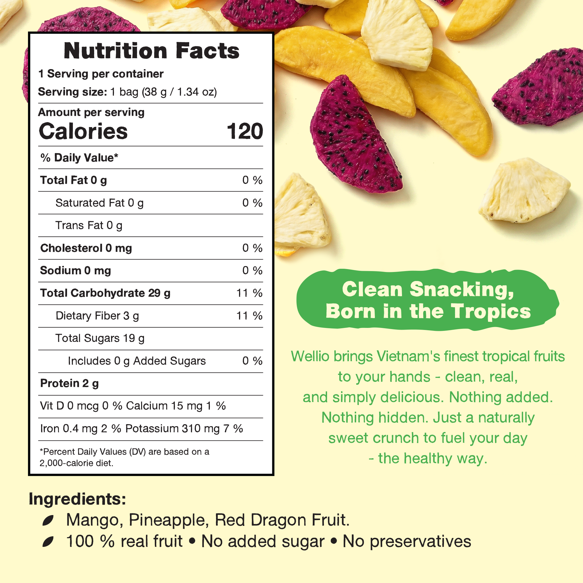 Tropical Mix: Freeze-Dried Mango, Pineapple & Red Dragon Fruit – 100% Natural Fruit Snack