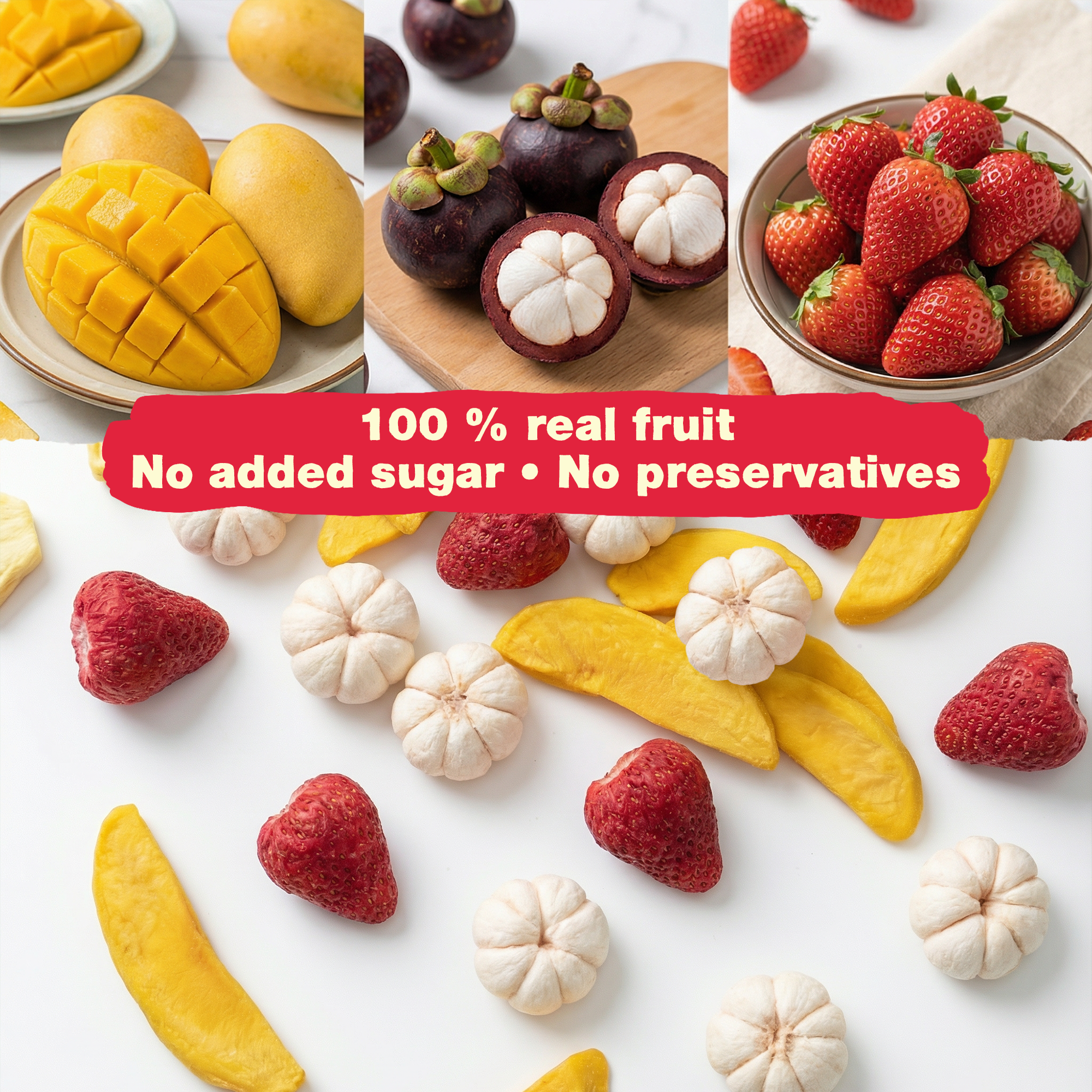 Clean Snacking Tropical Mix (Mango • Mangosteen • Strawberry) | 100% Real Fruit, Freeze-Dried Crunchy Snack