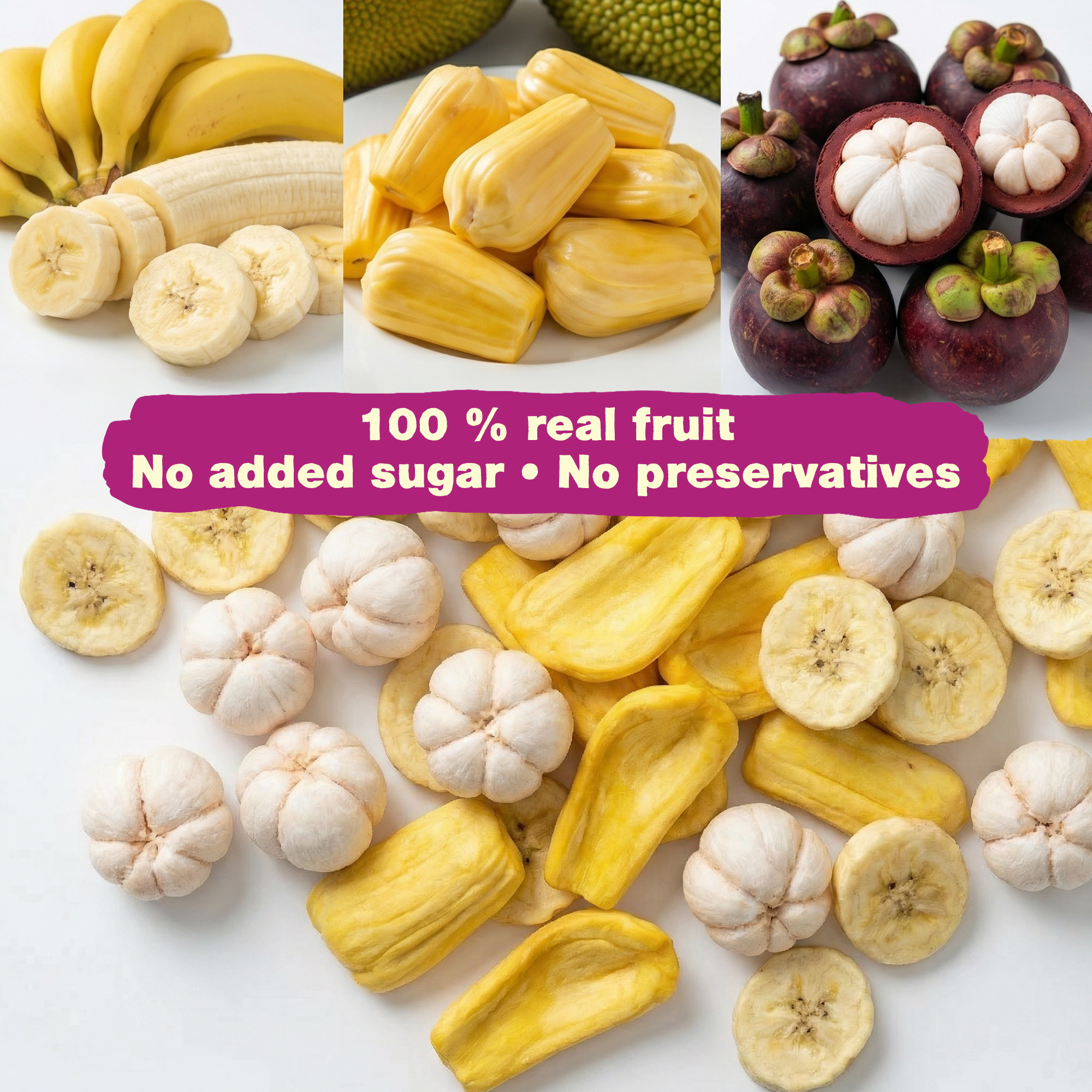 Freeze-Dried Tropical Fruit Trio – Banana, Jackfruit & Mangosteen Snack Mix – No Added Sugar, Non-GMO & USDA Organic