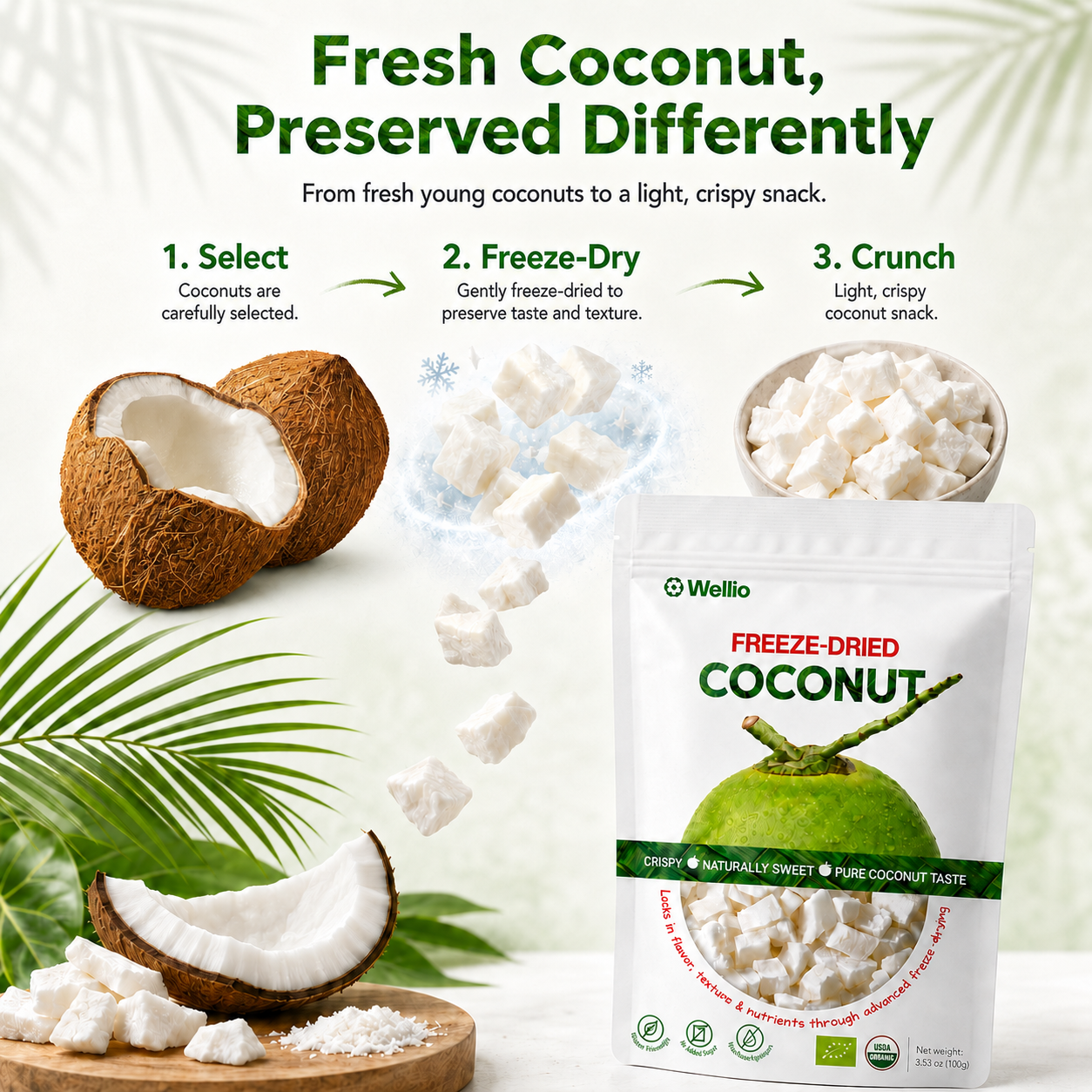 Premium Freeze-Dried Coconut – 100% Pure, No Added Sugar, USDA Organic, Organic EU (3.53 oz)