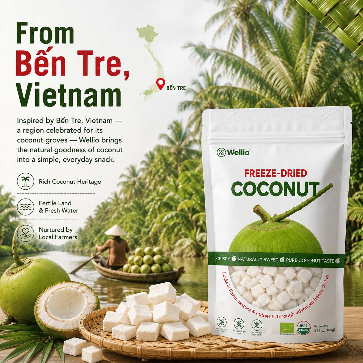 Premium Freeze-Dried Coconut – 100% Pure, No Added Sugar, USDA Organic, Organic EU (3.53 oz)