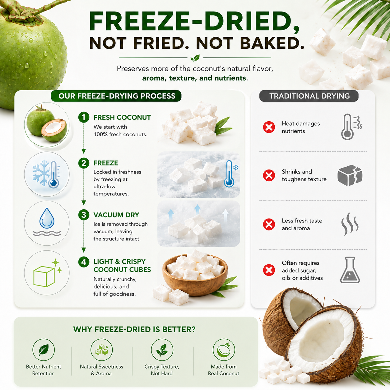 Premium Freeze-Dried Coconut – 100% Pure, No Added Sugar, USDA Organic, Organic EU (7.06 oz)