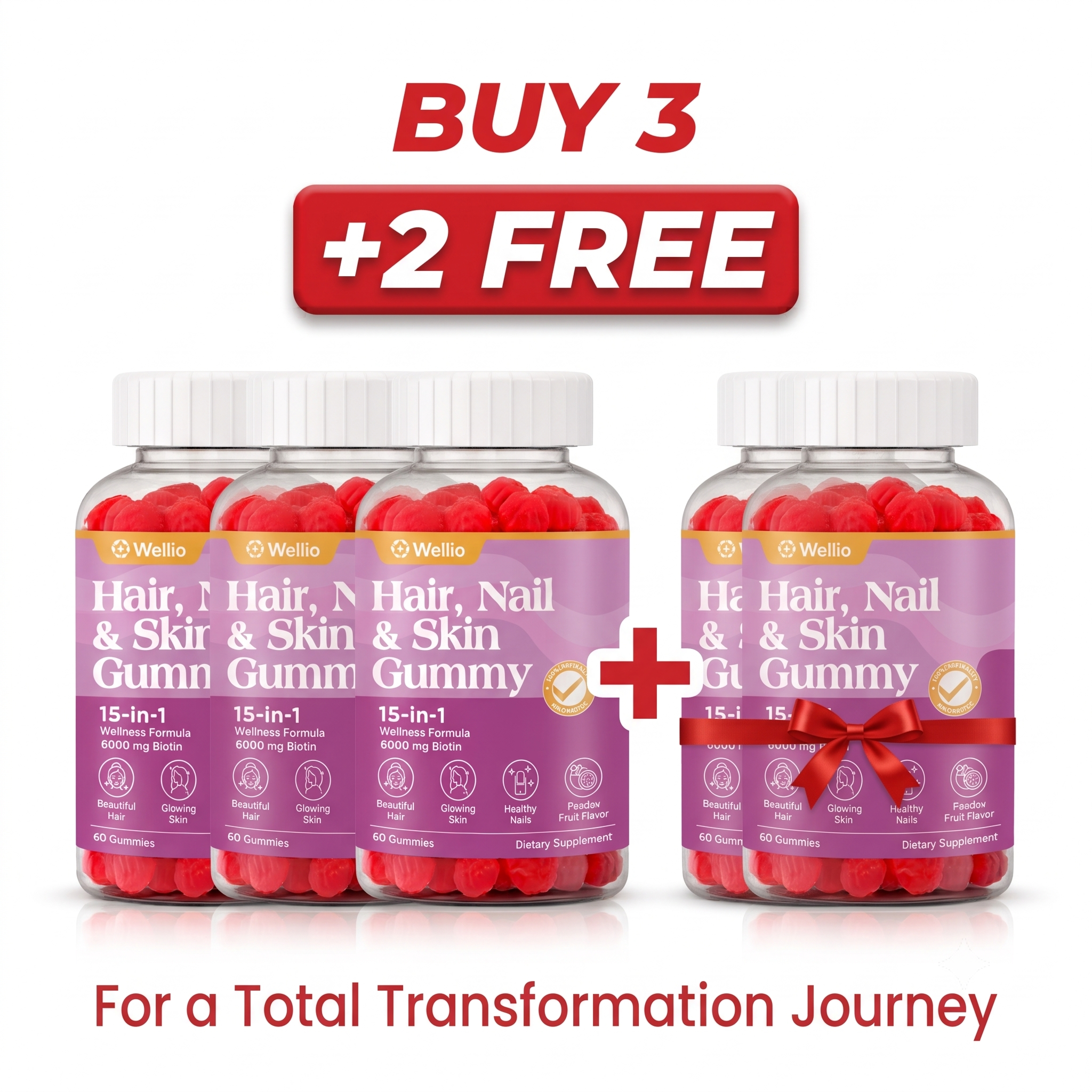 Wellio Hair, Nail & Skin Gummy 15-in-1