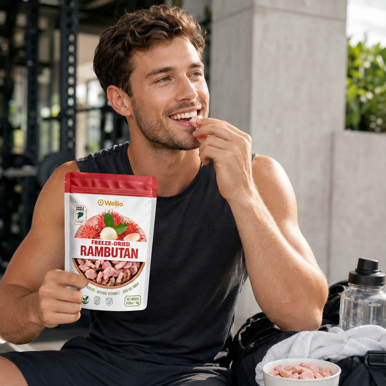 Wellio Freeze-Dried Rambutan Snacks – 100% Real Single-Origin Tropical Fruit, No Added Sugar, Vegan & Gluten-Free (6 Individual Pouches, 3.9 oz)