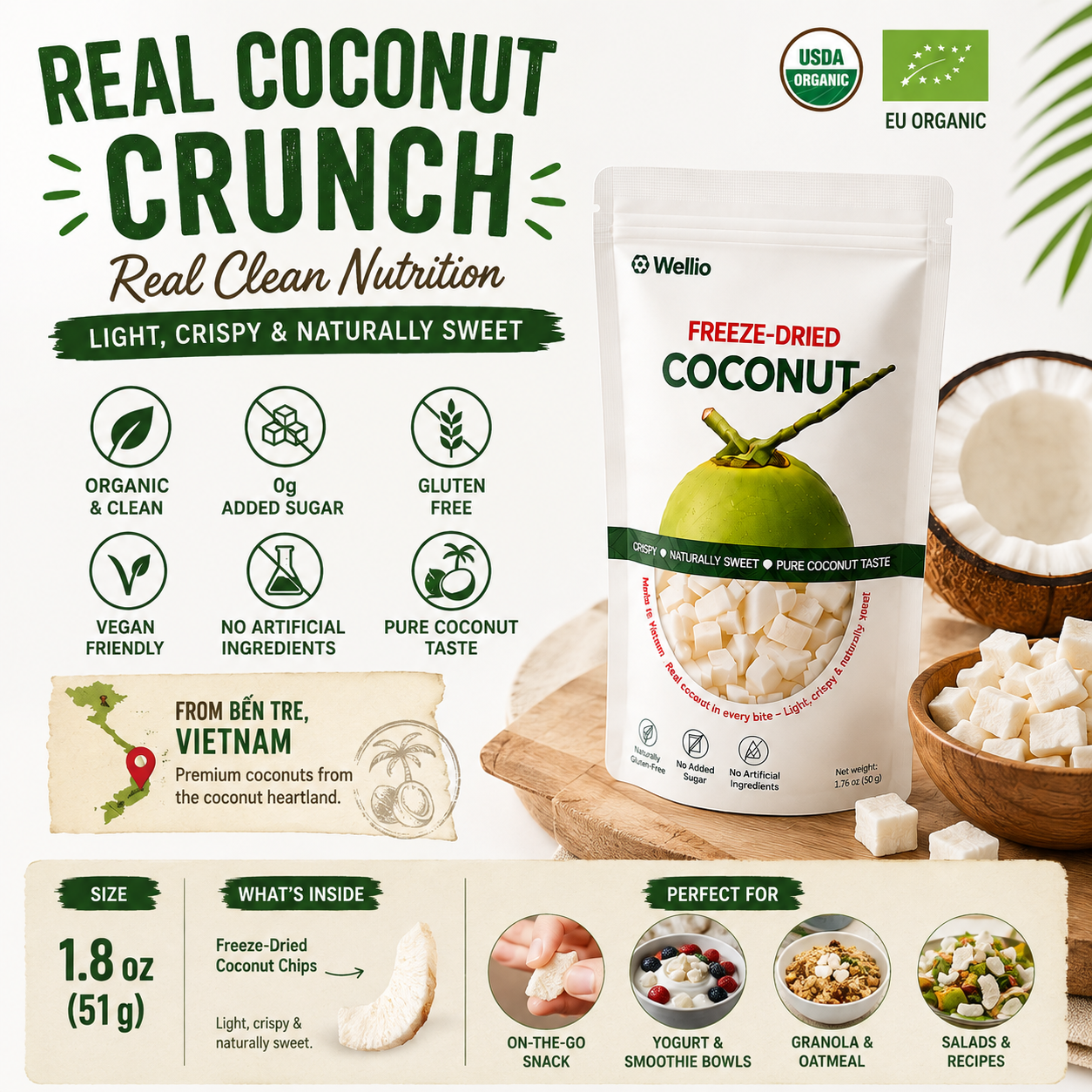 Premium Freeze-Dried Coconut – 100% Pure, No Added Sugar