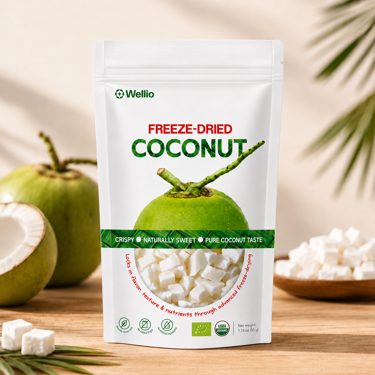 Premium Freeze Dried Coconut - 100% Real Coconut, No Sugar Added, Crunchy Tropical Snack, Keto & Vegan Friendly, Non-GMO