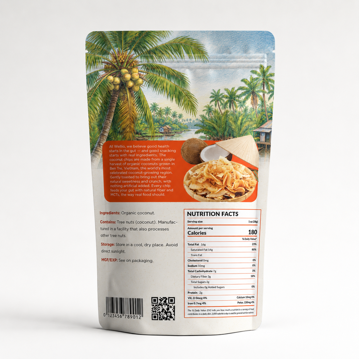 Organic Toasted Coconut Chips, Authentic Vietnamese Chili Garlic Savory Snack, Clean Label, Keto & Vegan,