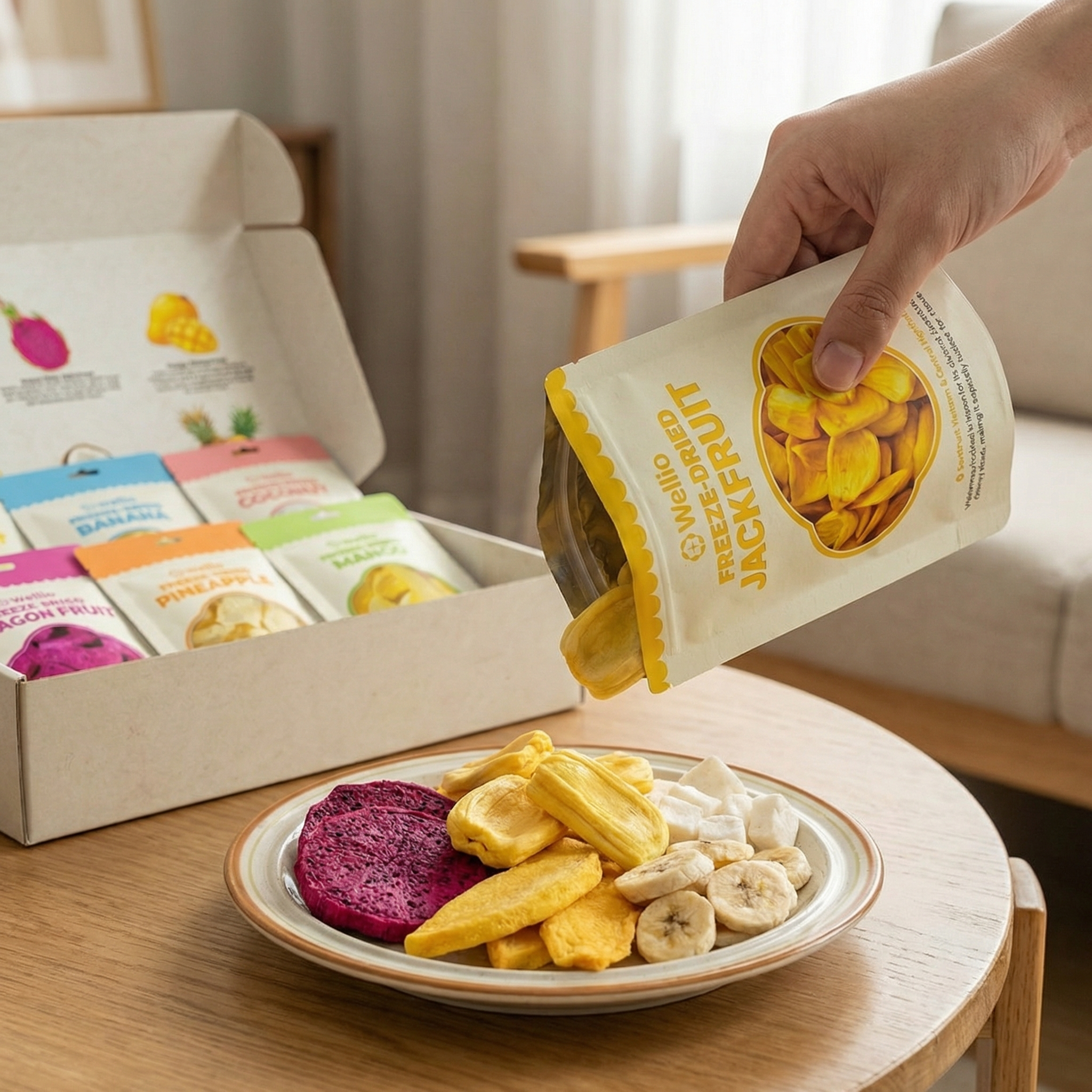 Tropical Freeze-Dried Fruit Gift Box (6 Variety Packs) - 100% Real Fruit (Mango, Pineapple, Banana, Coconut, Dragon Fruit, Jackfruit) - No Sugar Added, Gluten-Free, Clean Eating
