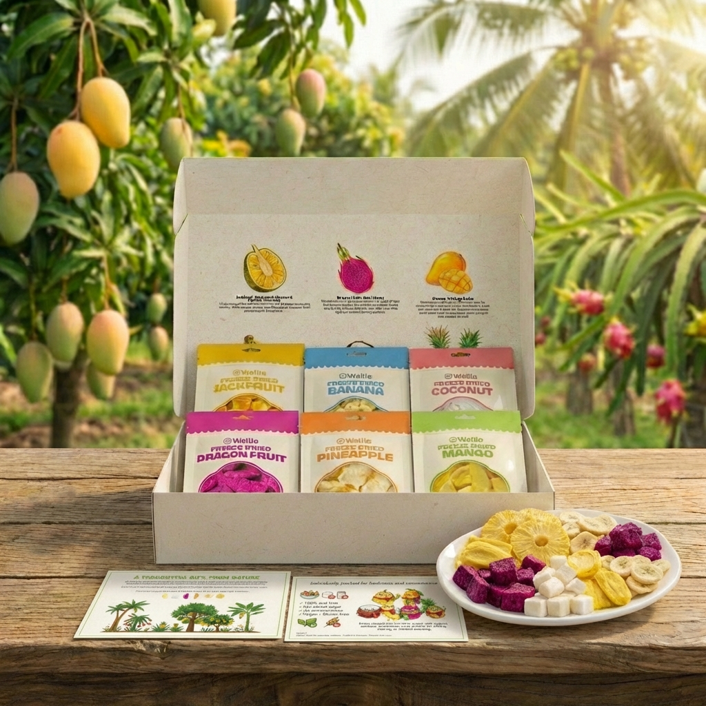 Tropical Freeze-Dried Fruit Gift Box (6 Variety Packs) - 100% Real Fruit (Mango, Pineapple, Banana, Coconut, Dragon Fruit, Jackfruit) - No Sugar Added, Gluten-Free, Clean Eating