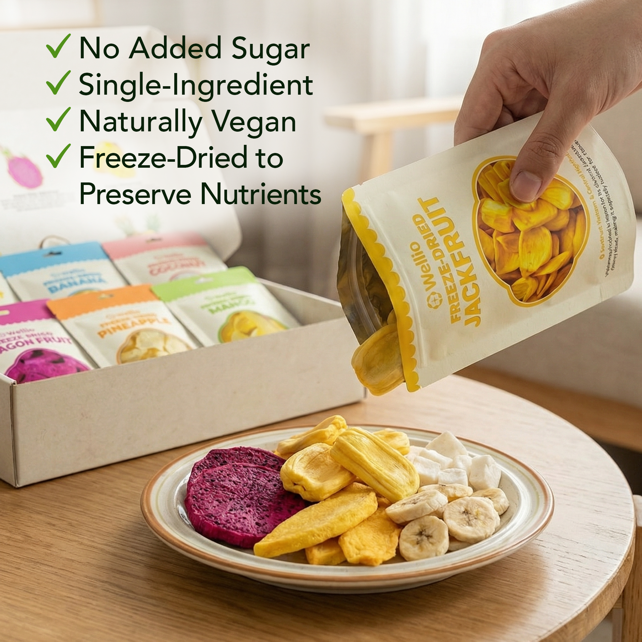 Tropical Freeze-Dried Fruit Gift Box (6 Variety Packs) - 100% Real Fruit (Mango, Pineapple, Banana, Coconut, Dragon Fruit, Jackfruit) - No Sugar Added, Gluten-Free, Clean Eating